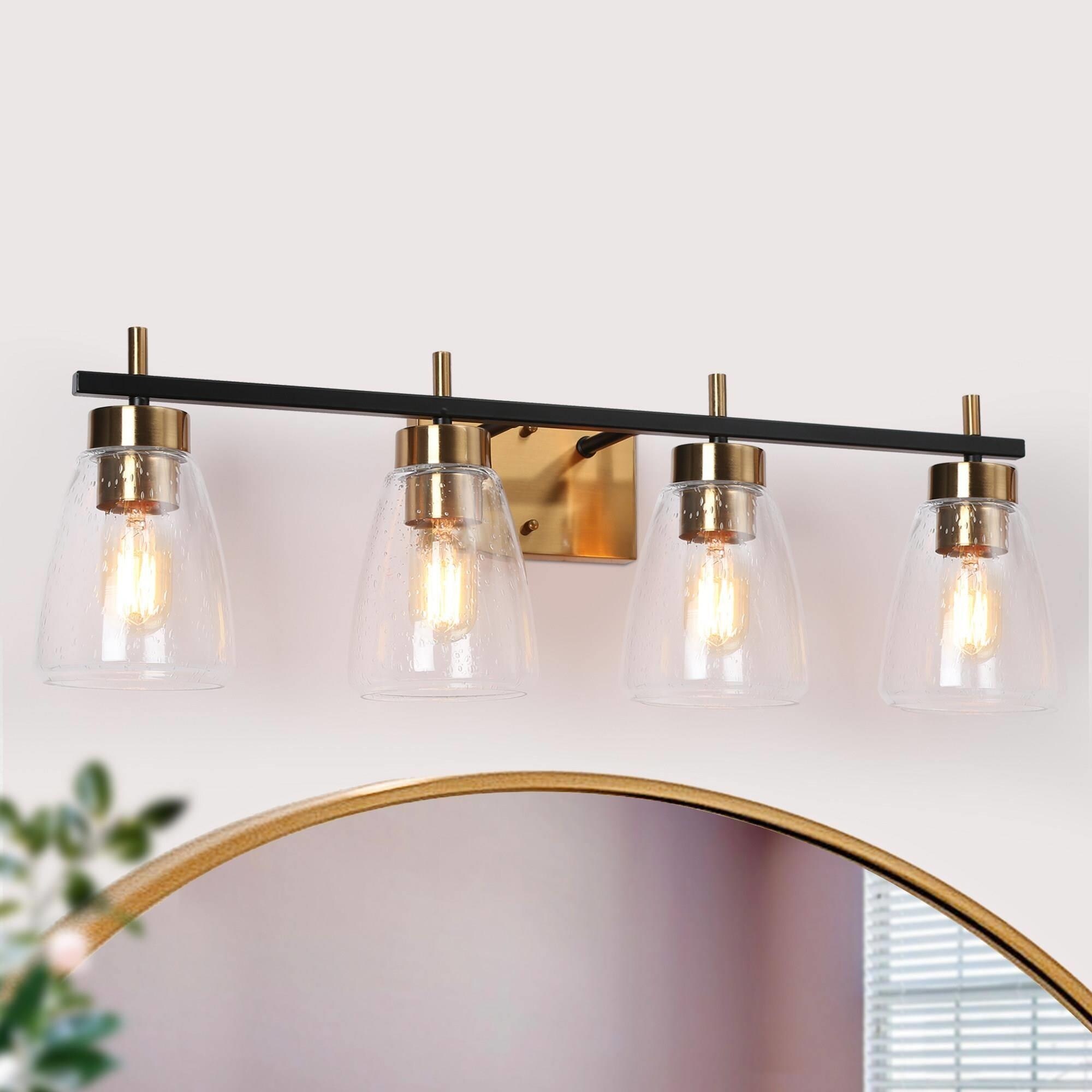 Marsie Modern 4-Light Seeded Glass Vanity LIghts Dimmable Linear Wall Sconces for Powder Room， Bathrooom - Mycitystee