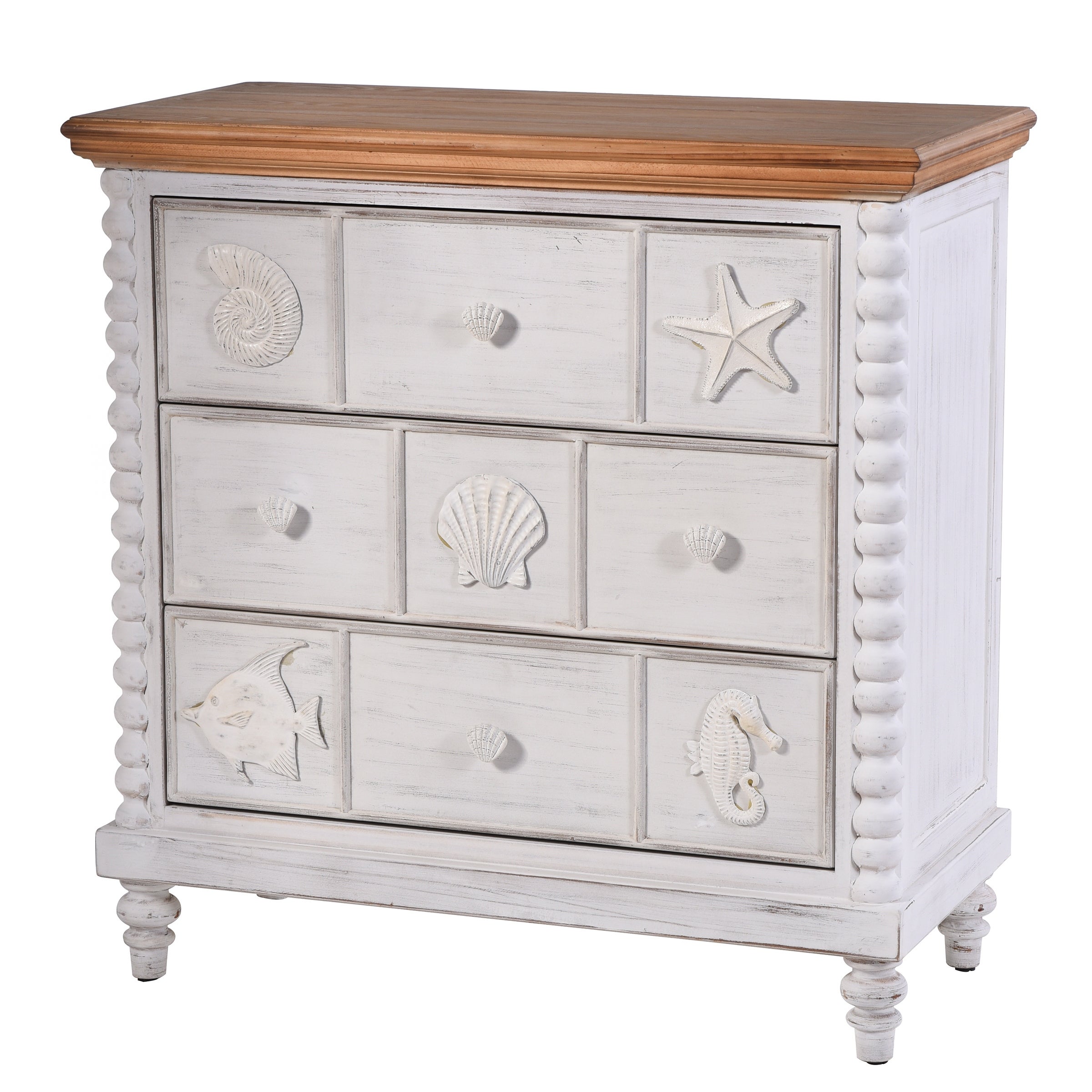 Montauk Two Tone Finish Three Drawer Ocean Motif Chest - - 27649157 - Mycitystee