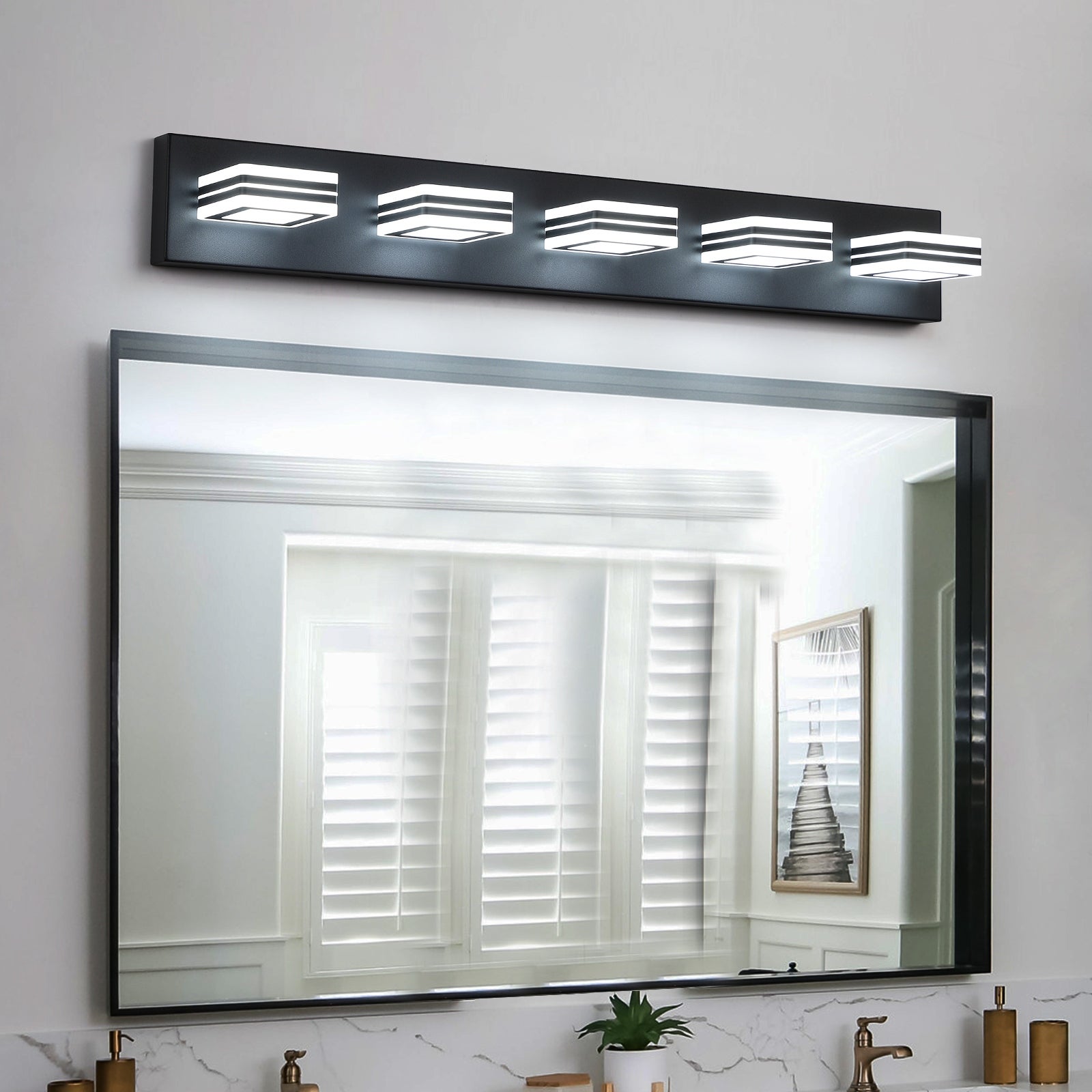 32.28 in. 5-Light Black Metal LED Vanity Light Bar - Mycitystee