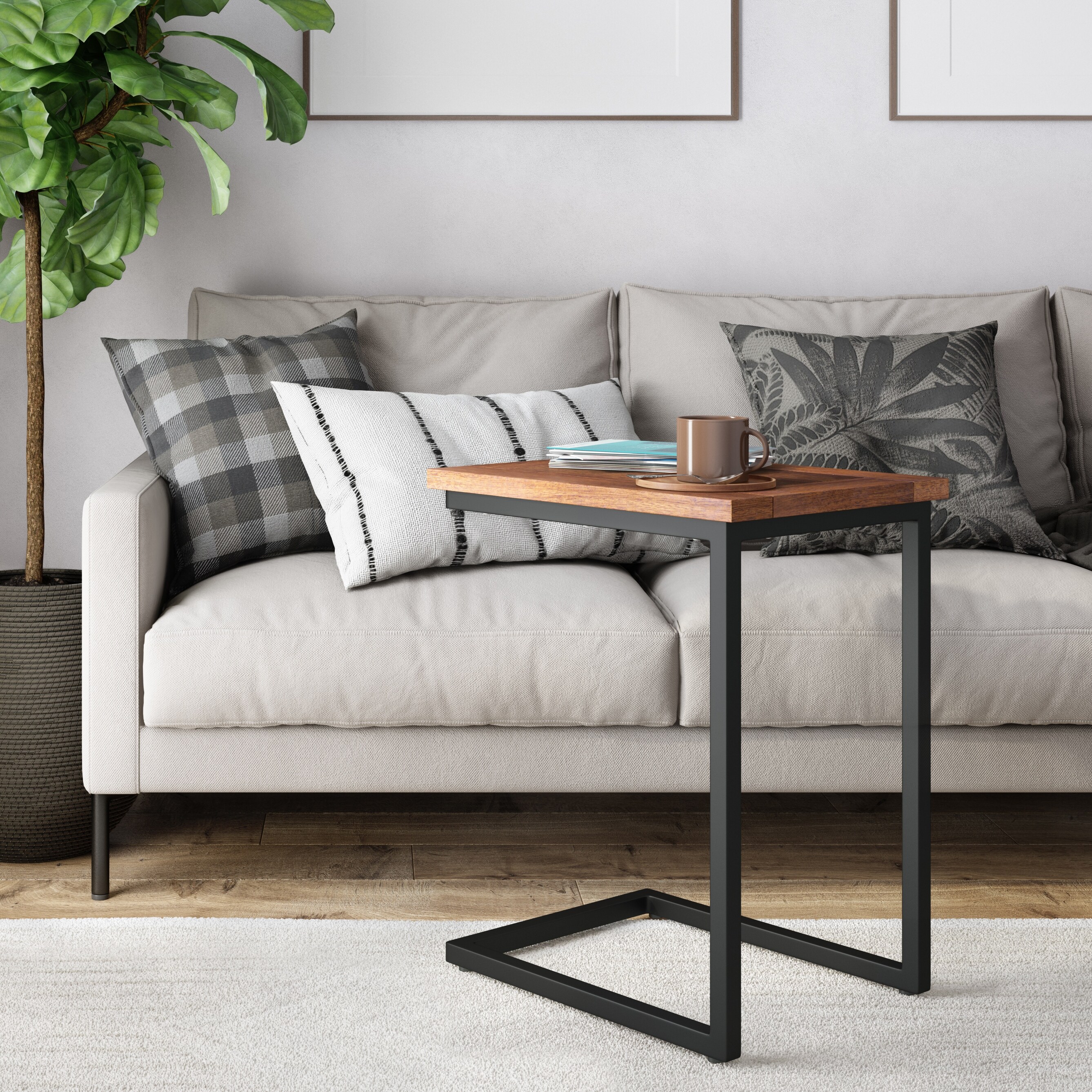 WYNDENHALL Rhonda SOLID MANGO WOOD and Metal 20 inch Wide Rectangle Industrial Wide C Side Table - Mycitystee
