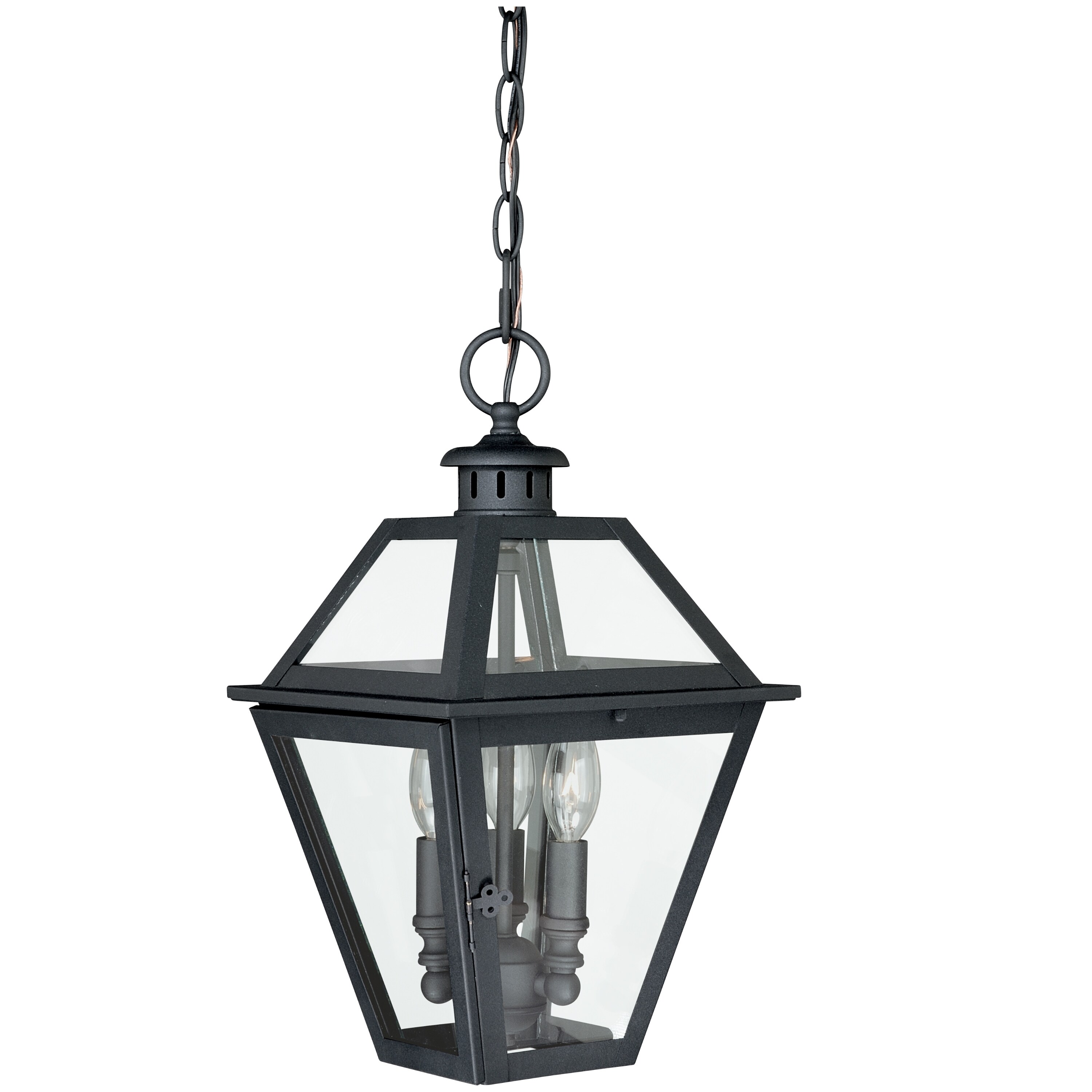 Nottingham 3 Light Black Outdoor Lantern Pendant Clear Glass - 9-in W x 16-in H x 9-in D - Mycitystee