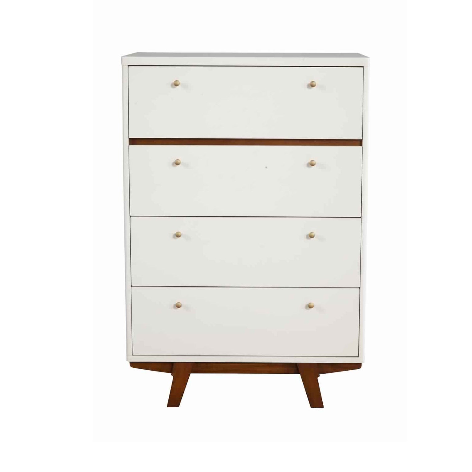 4 Drawer Wood Chest with Round Pulls and Angled Legs， White and Brown - - 31992912 - Mycitystee