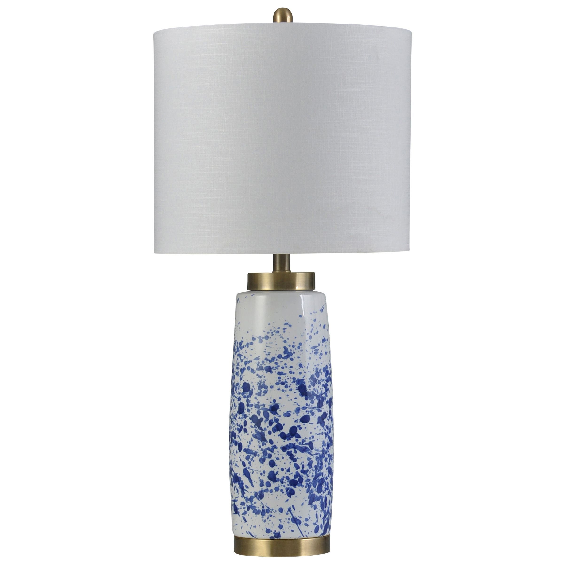 StyleCraft Splittered Blue and White Ceramic and Silver Steel Table Lamp - Mycitystee