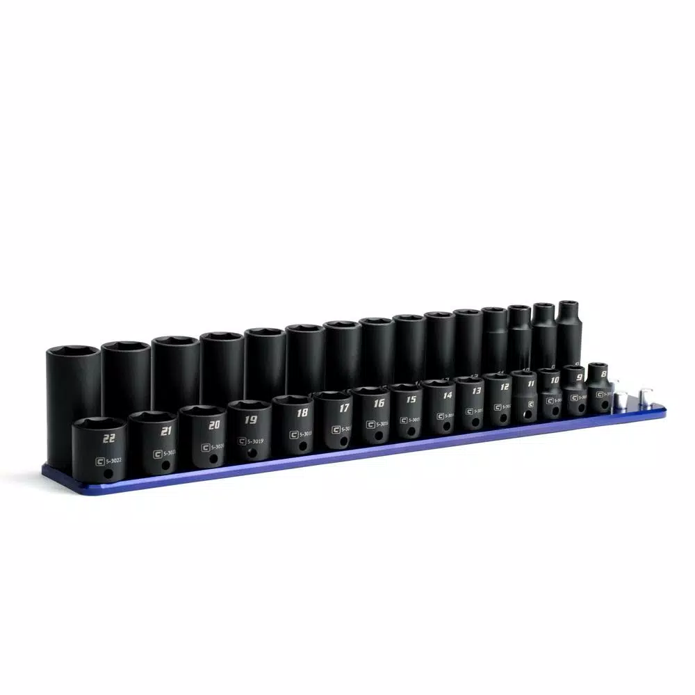 Capri Tools 3/8 in. Drive Metric Shallow and Deep Impact Socket Set with Billet Aluminum Socket Rail (30-Piece) and#8211; XDC Depot - Mycitystee