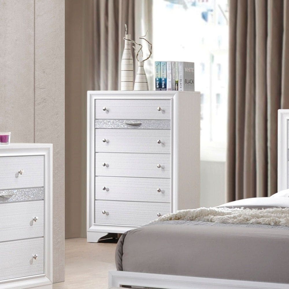 Aoolive Bedroom Storage Chest with 5 Drawers in White - - 35561326 - Mycitystee