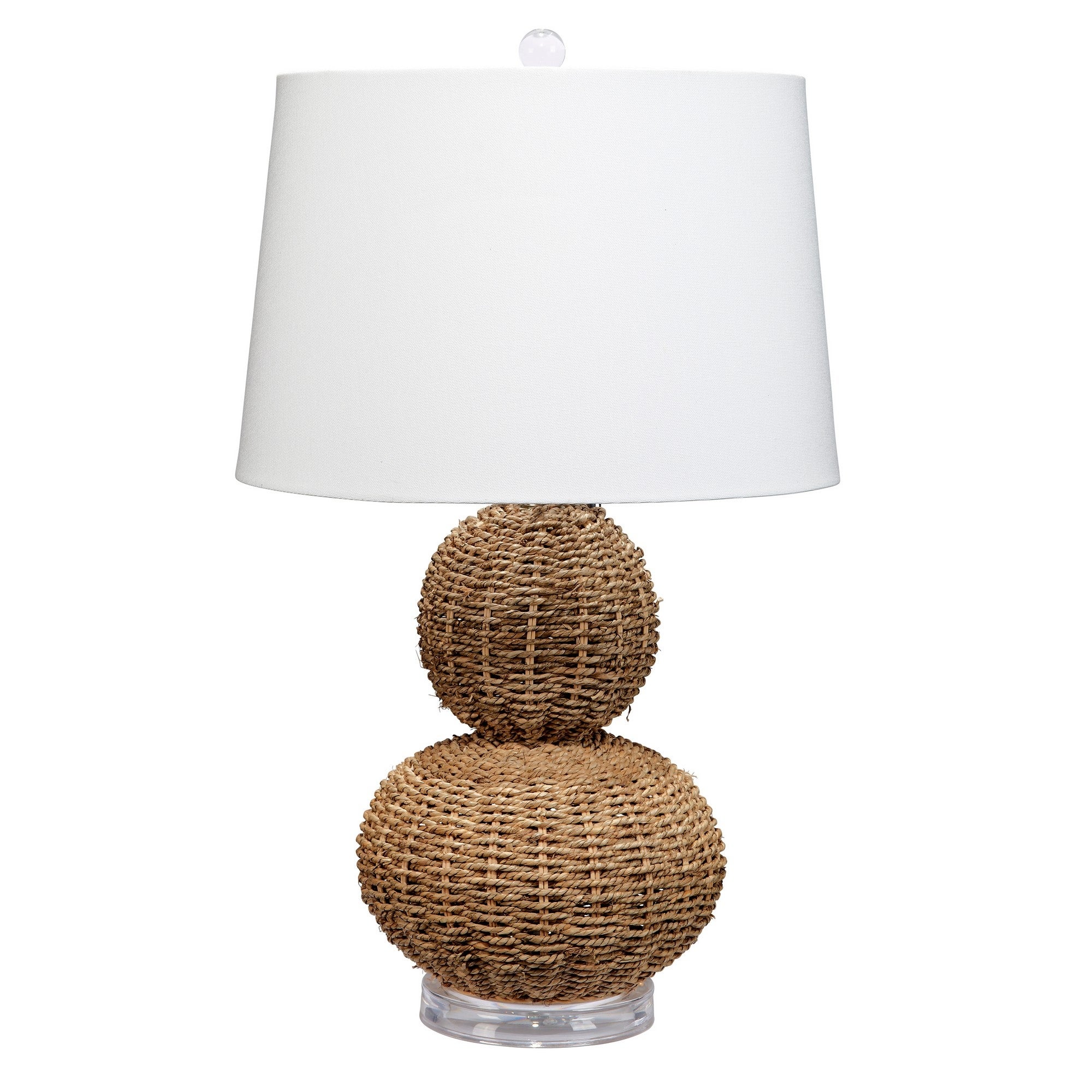 25 Inch Table Lamp， Rattan Woven， Inverted Tapered Shade， White， Beige - Mycitystee