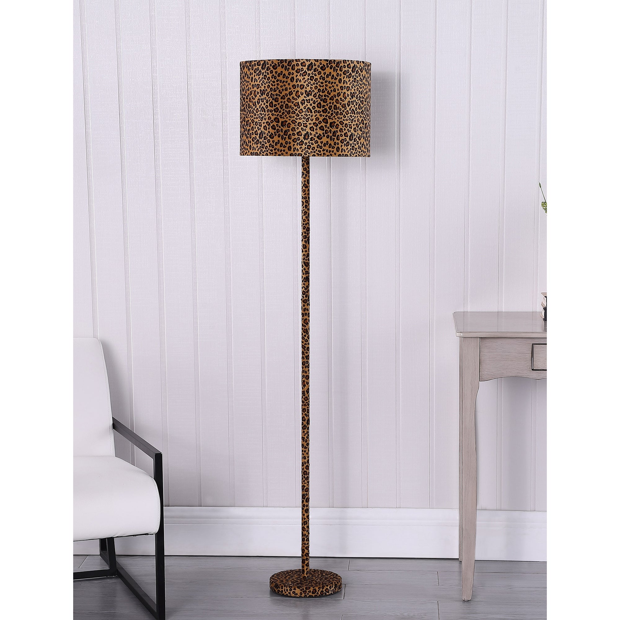 59 In. Faux Suede Leopard Print Floor Lamp - Mycitystee