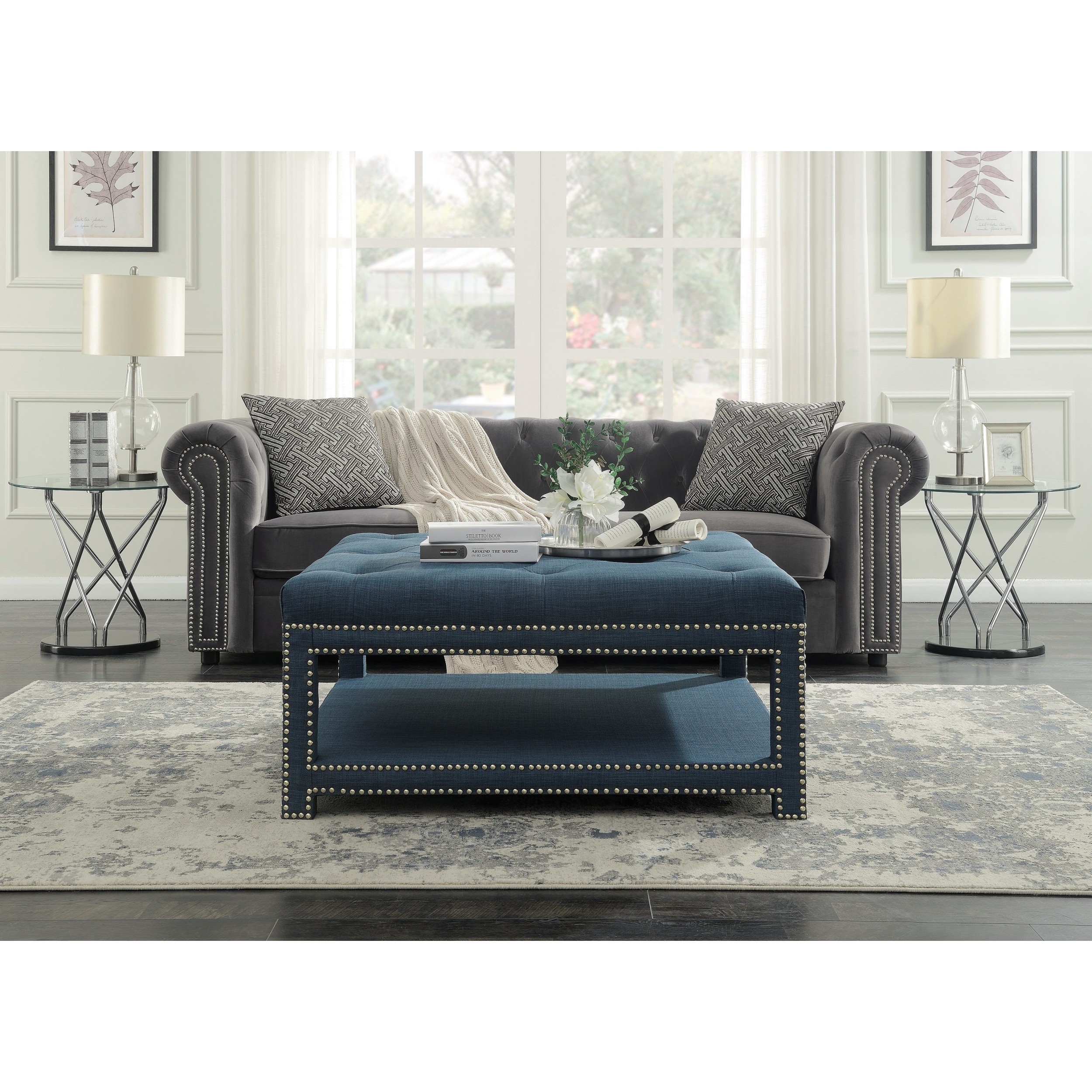 Chic Home Micah Coffee Table Ottoman in a 2-Layered Tufted Linen Bench - Mycitystee