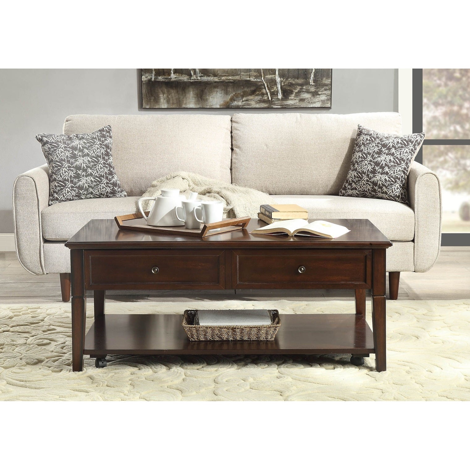 Transitional Wood Lift Top Coffee Table with 2 Storage Compartments， Center Table with Open Storage Bottom Shelf for Living Room - Mycitystee