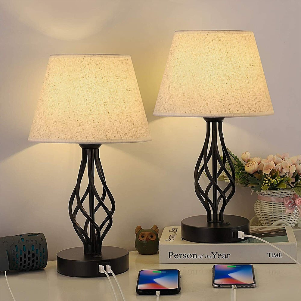 Set of 2 Table Light Reading Lamp with Two USB Ports Beside Lamps - 6