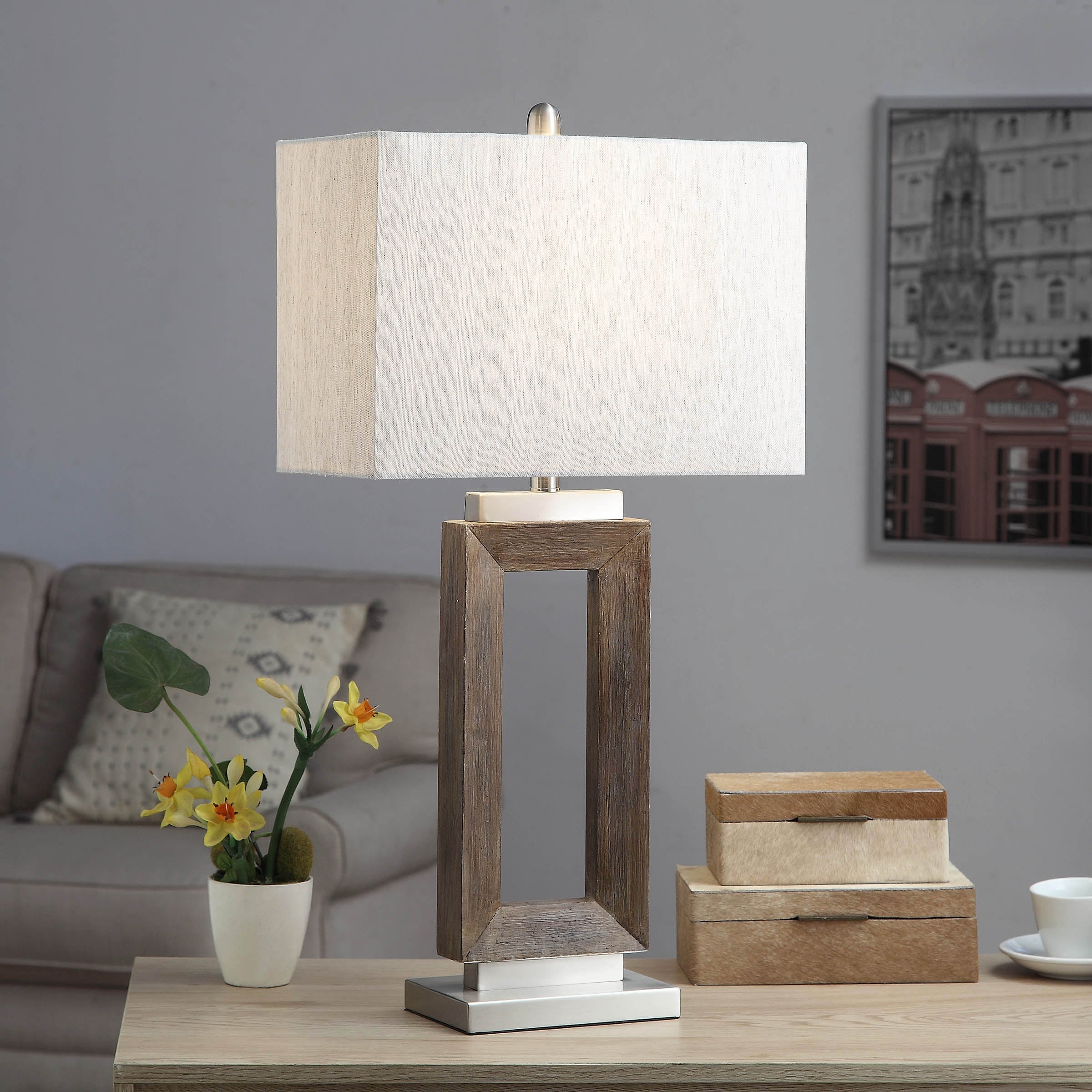 StyleCraft Eamon Moulded Hollow Rectangle Table Lamp with Brushed Steel Accents - Mycitystee