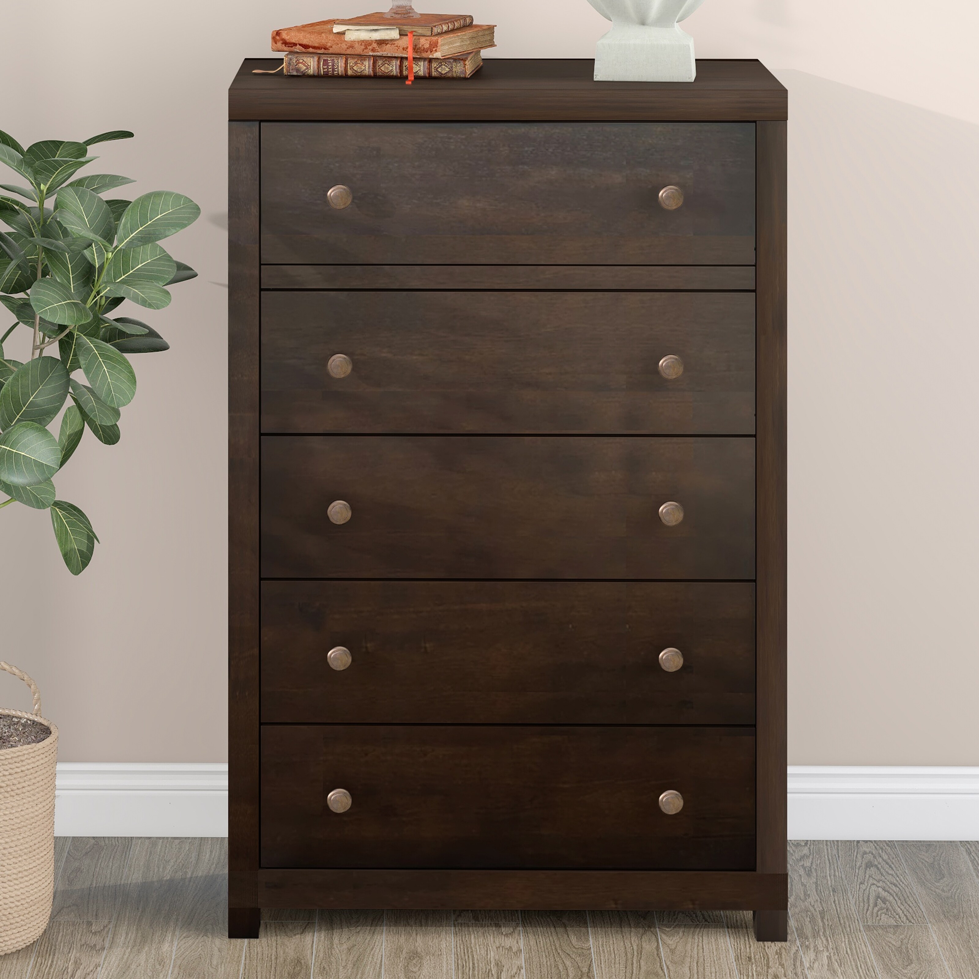 Vintage Aesthetic 5 Drawers Solid Wood Chest for Bedroom - - 36046414 - Mycitystee