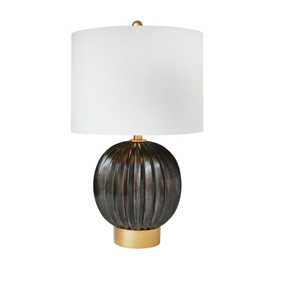 Dark Washed Walnut Polyresin Table Lamp With a White Drum Shade - Mycitystee