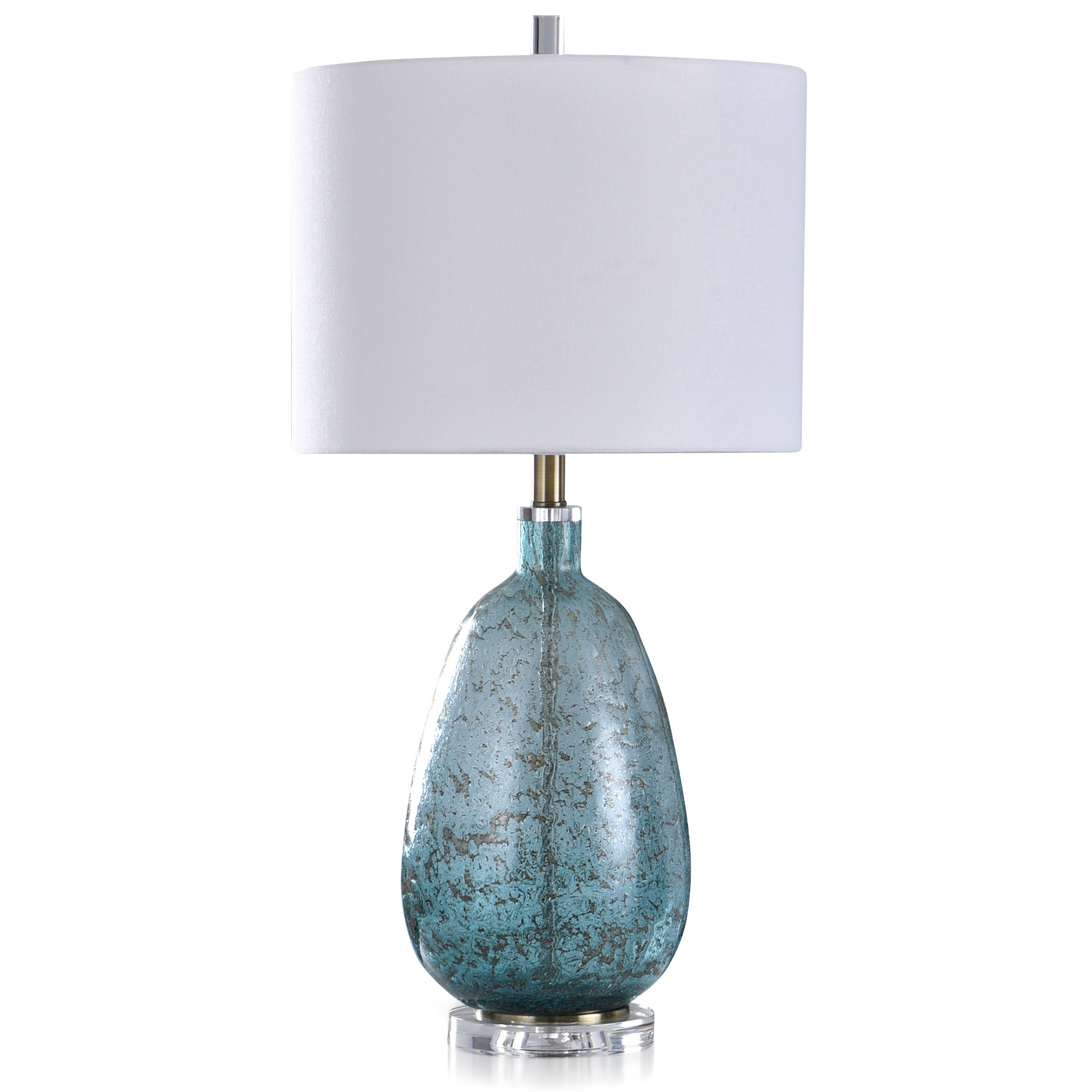 Bay St. Louis - Aged Textured Glass Body Table Lamp With Clear Acrylic Base Table Lamp - Tinted Turquoise Finish - White Shade - Mycitystee