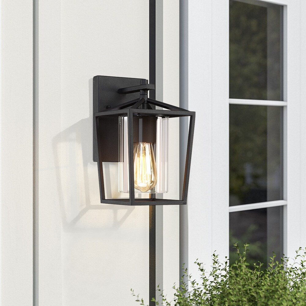 Black Outdoor Wall Lantern Sconce Light with Clear Glass Shade - 10.6