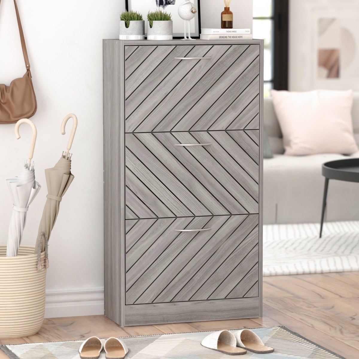 FAMAPY 12 Pair Shoe Storage Cabinet with 2 Drawers， Wood Grey - - 35372764 - Mycitystee