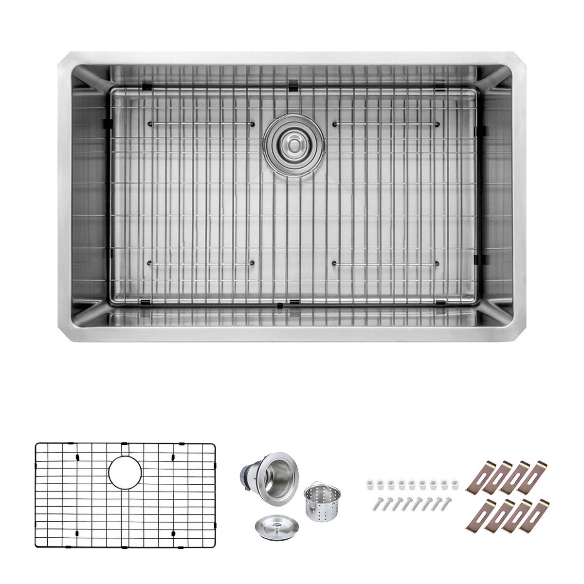Signature Undermount Stainless Steel 33-Inch Single Bowl Kitchen Sink W/ Grid and Strainer Drain - Mycitystee