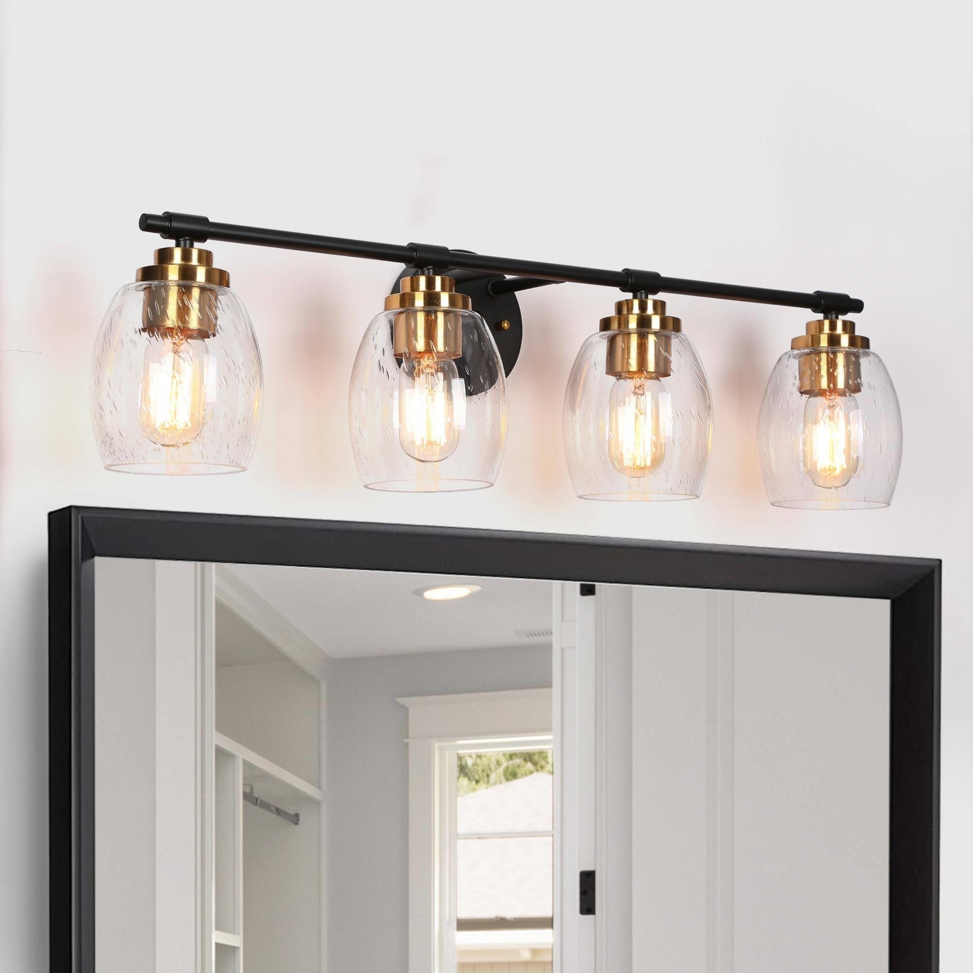 Fintch Modern Farmhouse 4-light Bathroom Vanity Light Fixture Industrial Black Gold Wall Sconce - Mycitystee