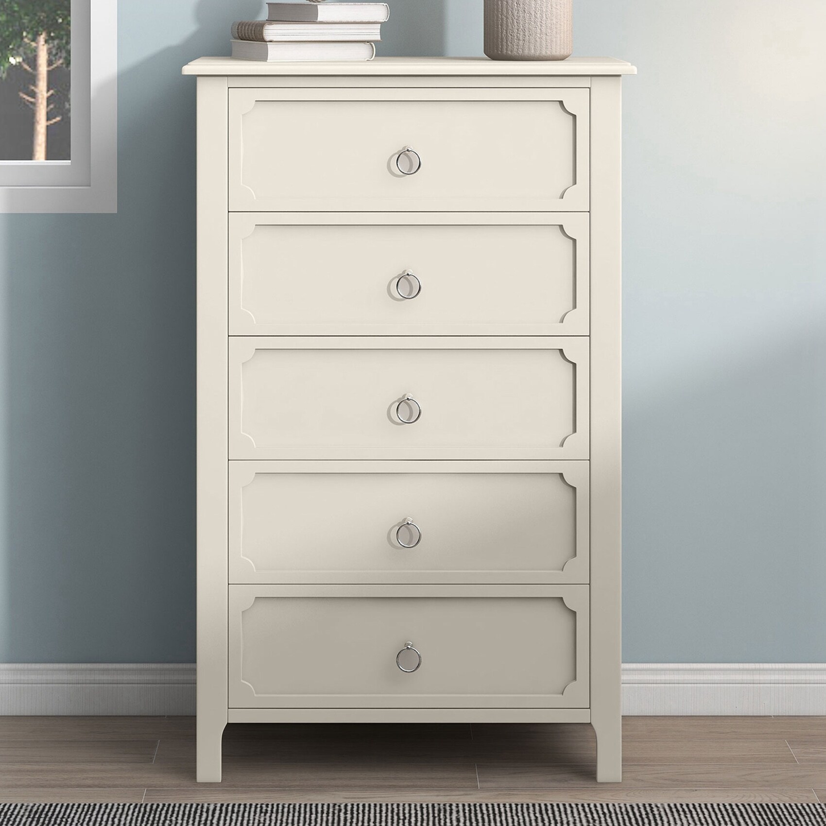 Milky White Rubber Wooden Chest Five Large Drawers - - 37841237 - Mycitystee