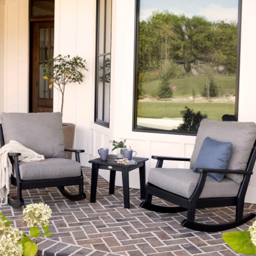POLYWOOD Braxton 3-Piece Deep Seating Rocker Set in Black / Grey Mist - Mycitystee