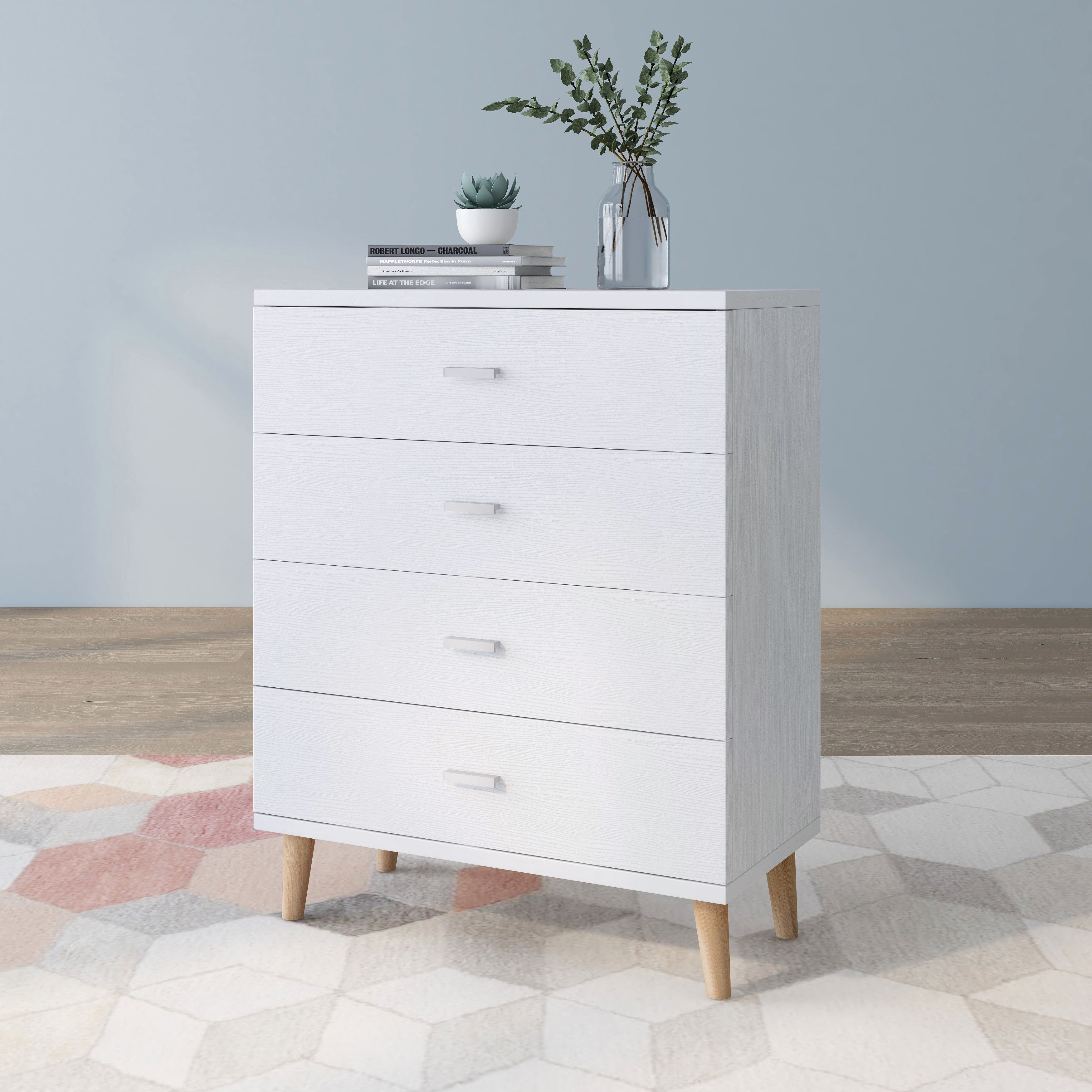 DH BASIC Scandinavian White 4-drawer Chest with Bar Pulls by Denhour - - 20931714 - Mycitystee