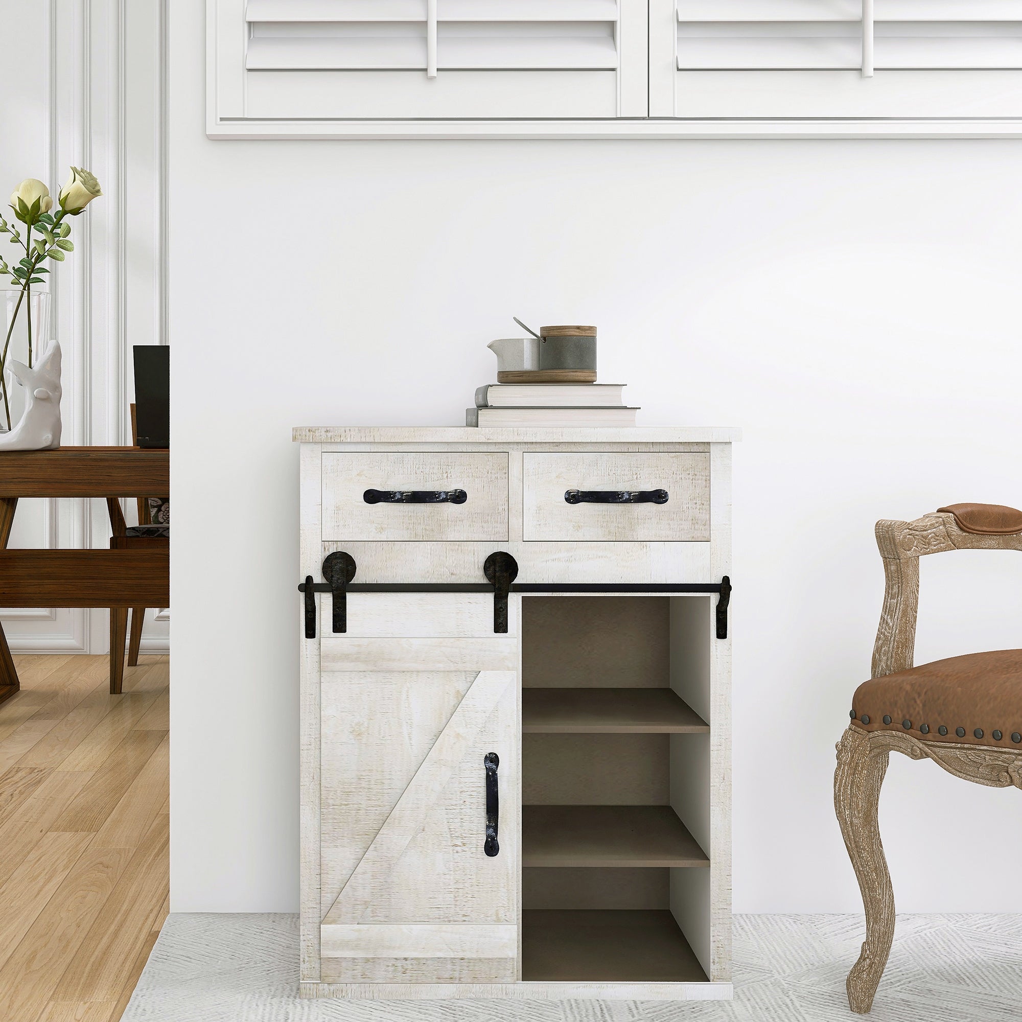 Dresser Wood and Metal Farmhouse Sliding Barn Door Accent Cabinet， Suitable for Bedroom， Living Room， Dining Room - - 37777030 - Mycitystee