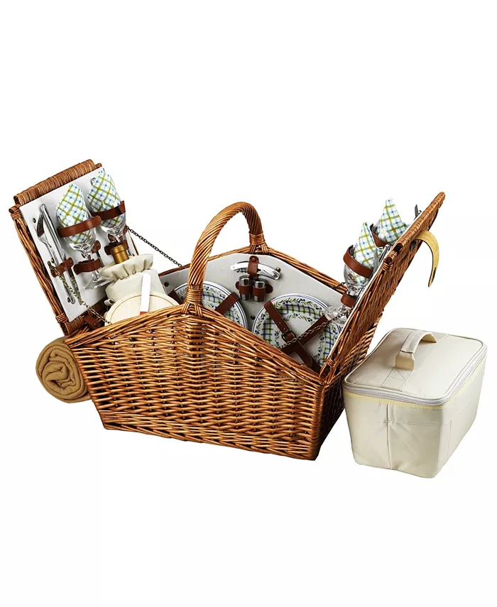 Picnic At Ascot Huntsman English-Style Willow Picnic Basket for 4 with Blanket - Mycitystee