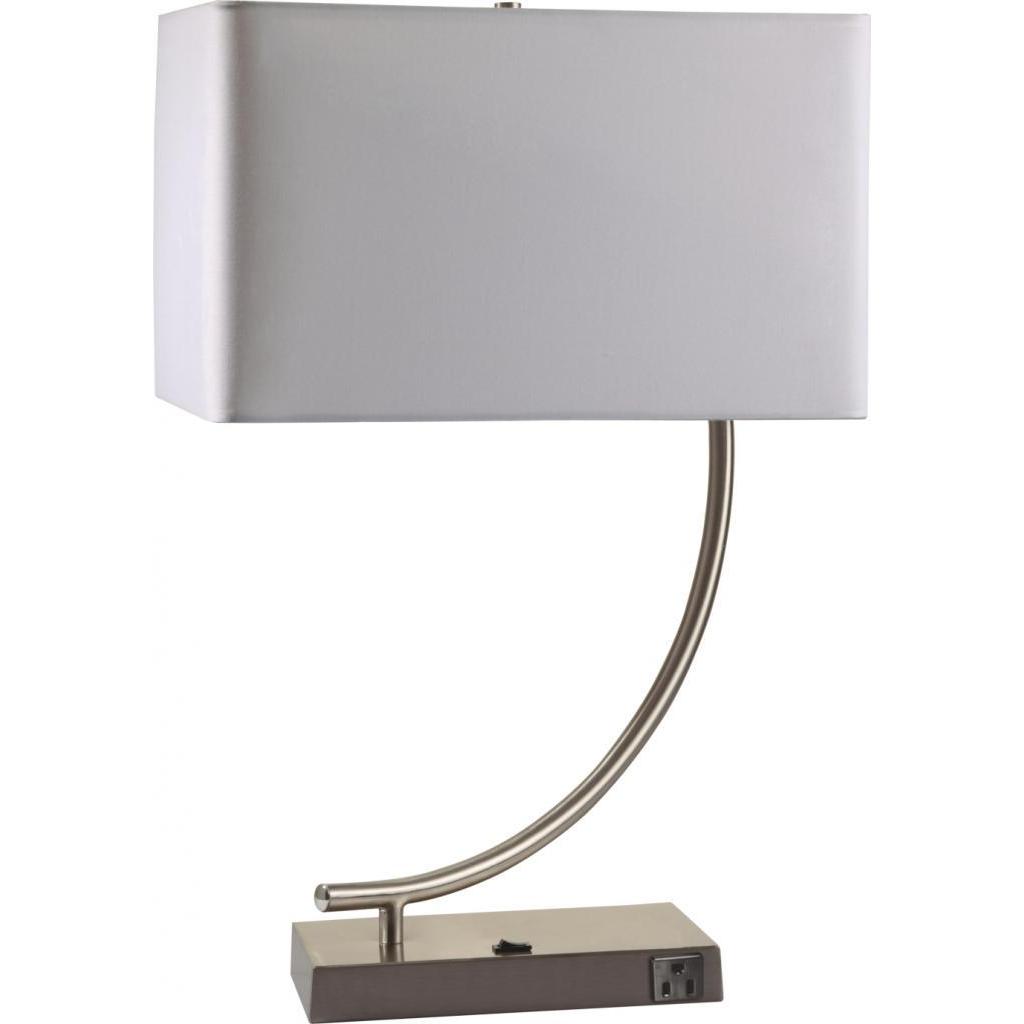 Single-light Contemporary Chrome Table Lamp with Outlet Base - Mycitystee