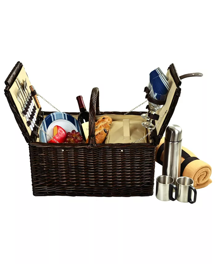 Picnic At Ascot Surrey Willow Picnic Basket for 2 with Blanket and Coffee Set - Mycitystee