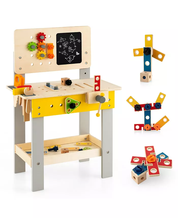 Costway Wooden Tool Bench Workbench Toy Play for Kids with Tools Set for Toddlers Ages 3 + - Mycitystee