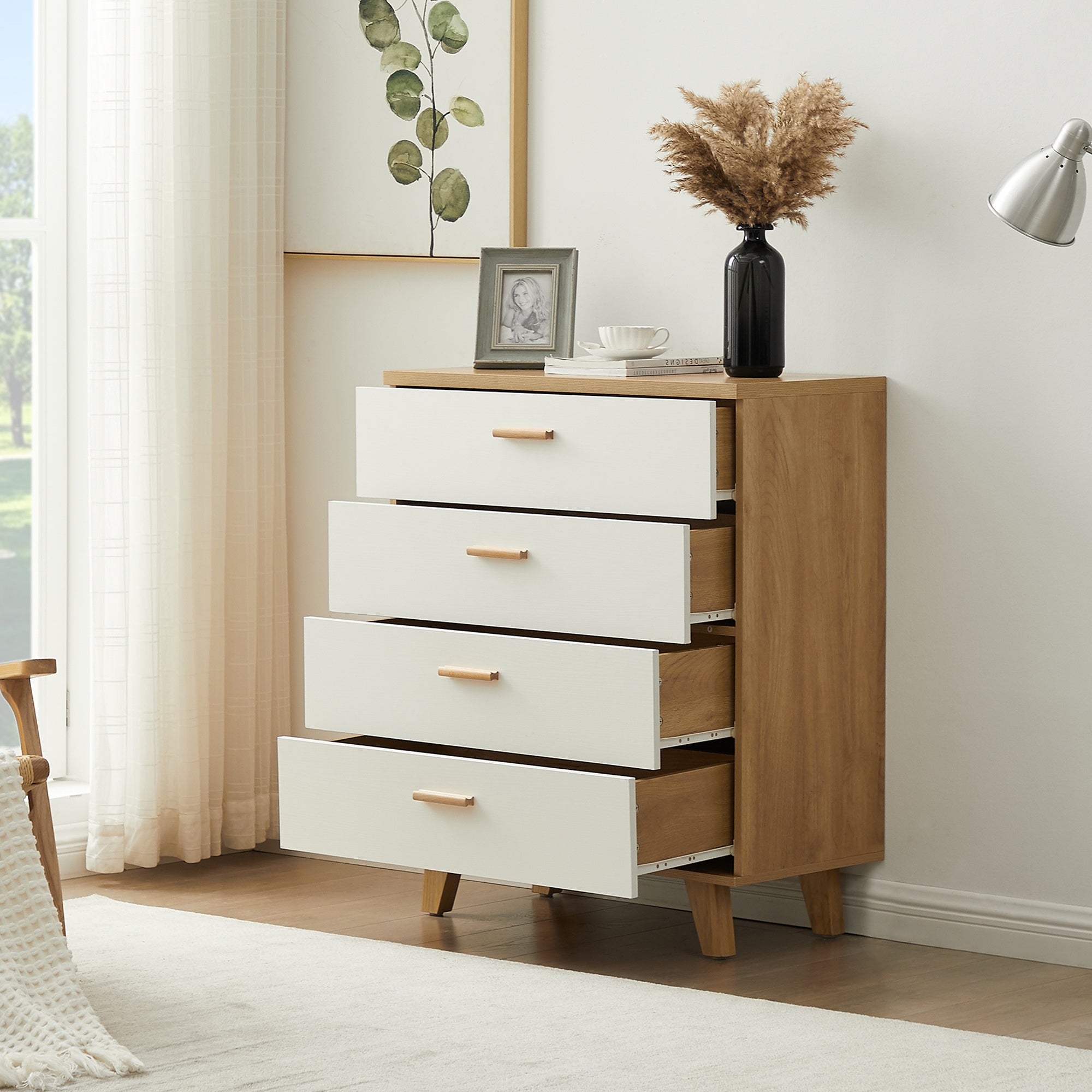 4 Drawer Dresser Storage Organizer Closet， Solid Wood Thicken， White - - 35569882 - Mycitystee