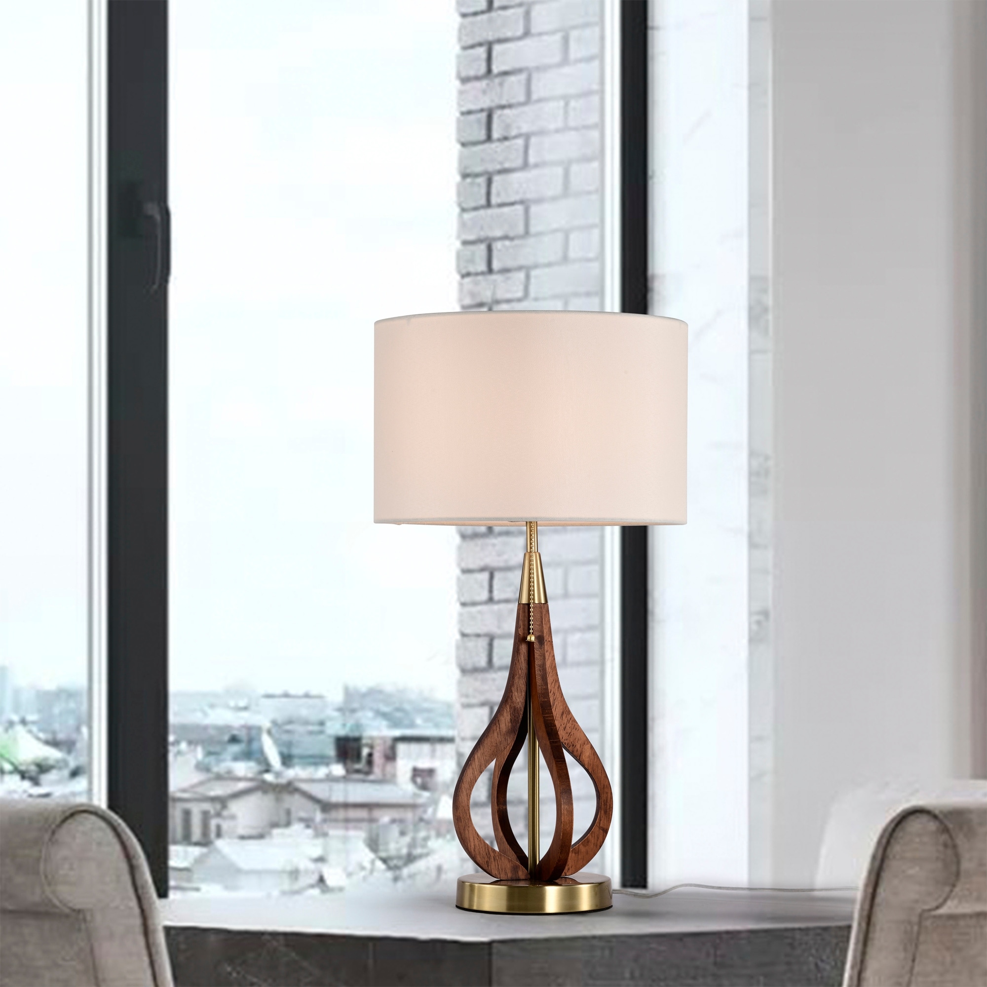 Linen Shade 6 Inch Brass Base Finish Pull Chain Table Lamp - N/A - Mycitystee