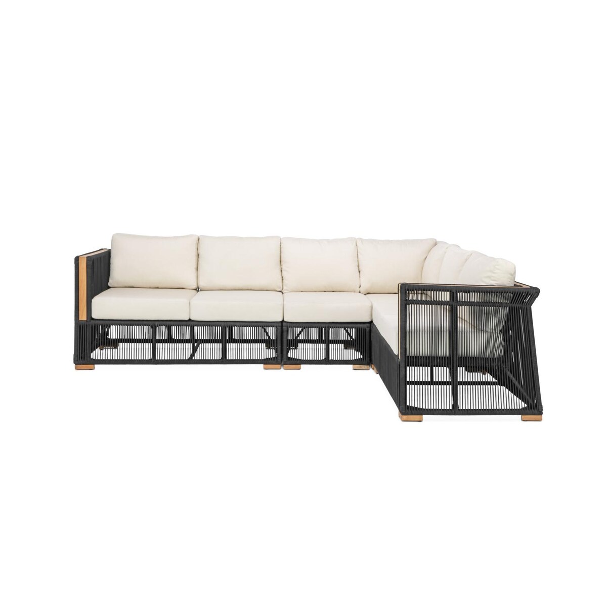 Signature Willow Bay 4 Piece Olefin Rope and Teak Patio Sectional - Mycitystee