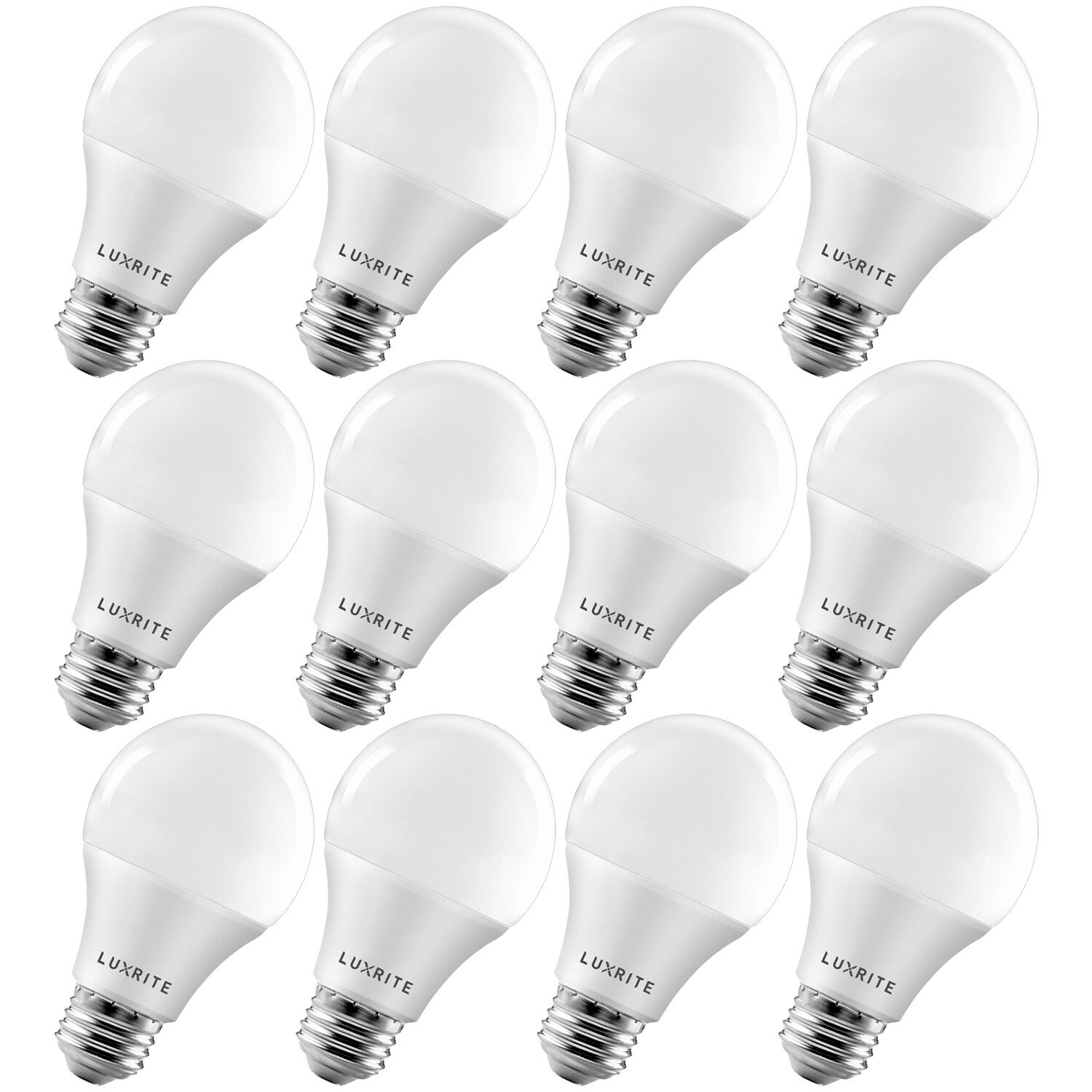 Luxrite A19 LED Light Bulb 60W Equivalent， Dimmable， 800 Lumens， Enclosed Fixture Rated， Energy Star， E26 Base (12 Pack) - Mycitystee