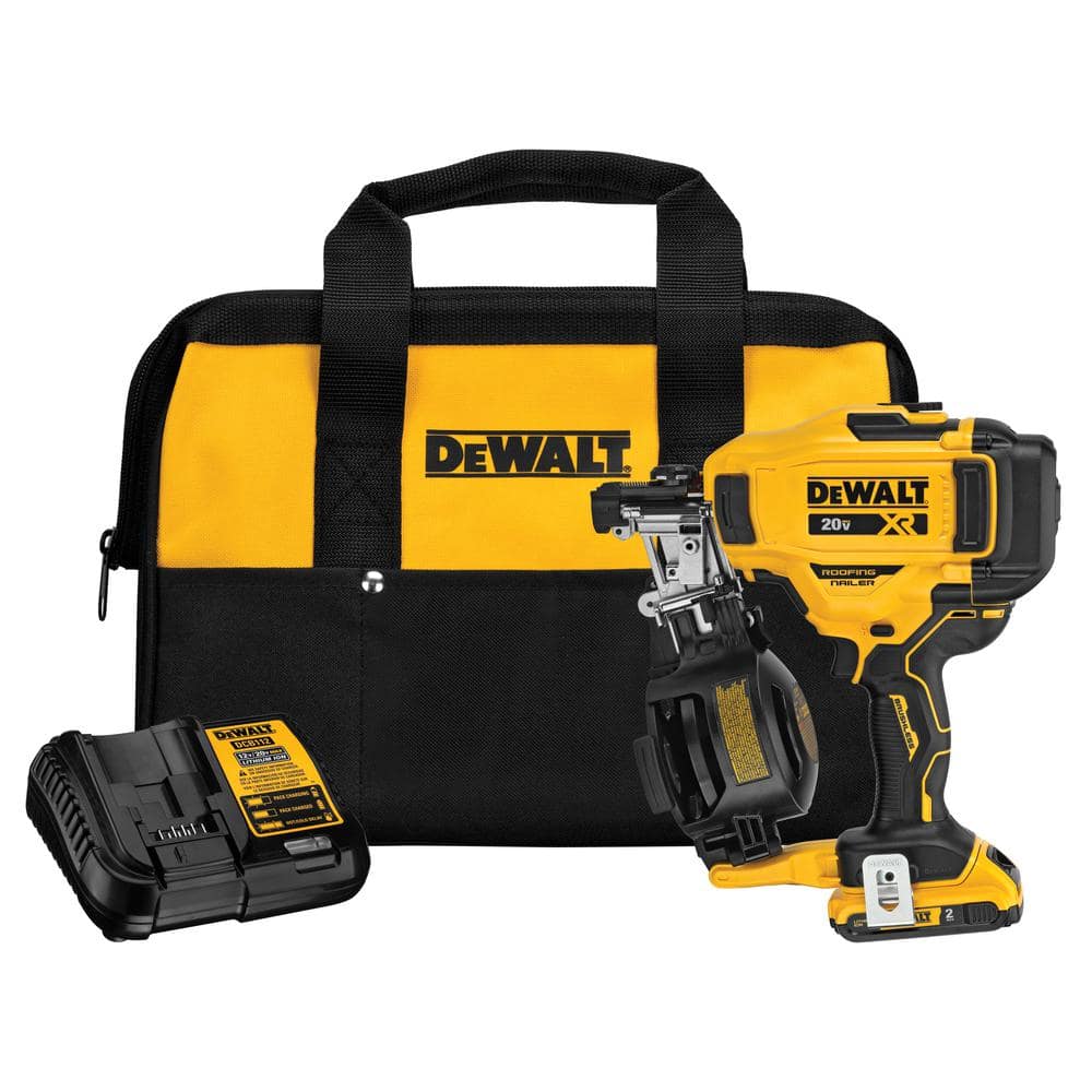 DEWALT 20V MAX Lithium-Ion 15-Degree Cordless Roofing Nailer Kit with 2.0Ah Battery Charger and Bag DCN45RND1 - Mycitystee