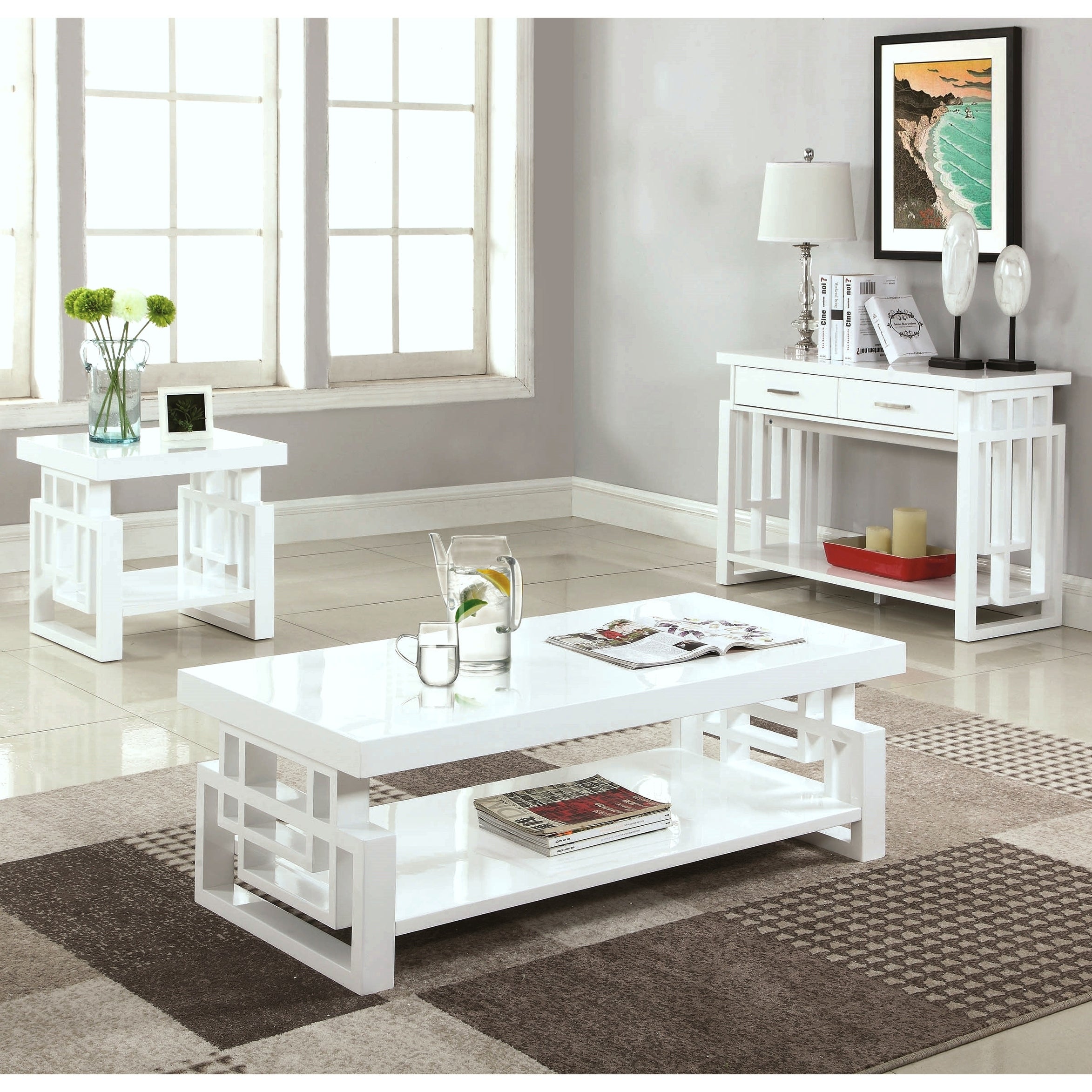 Modern Design High Gloss White Living Room Table Collection - Mycitystee