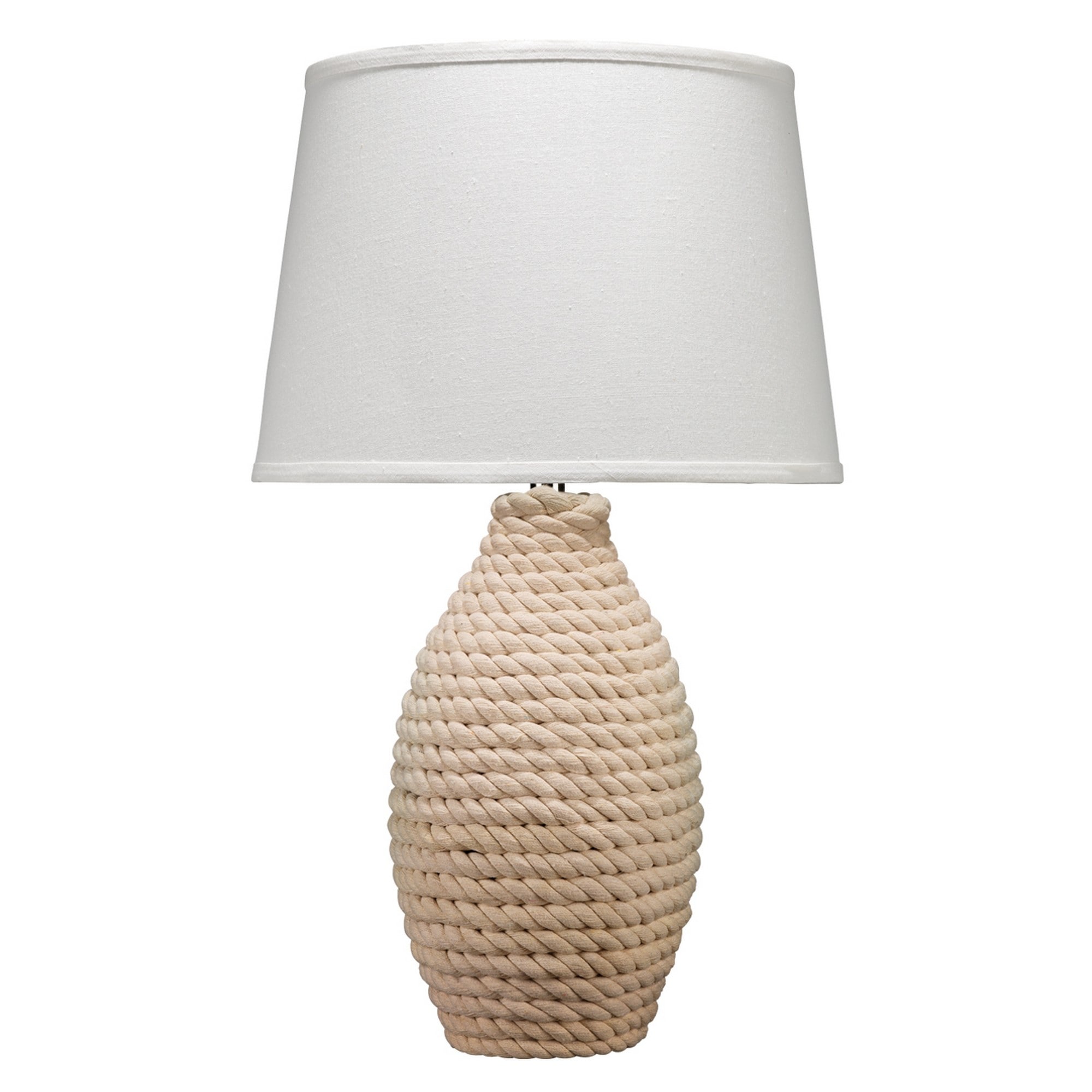 Table Lamp with Pot Bellied Woven Rope Body， White and Brown - Mycitystee