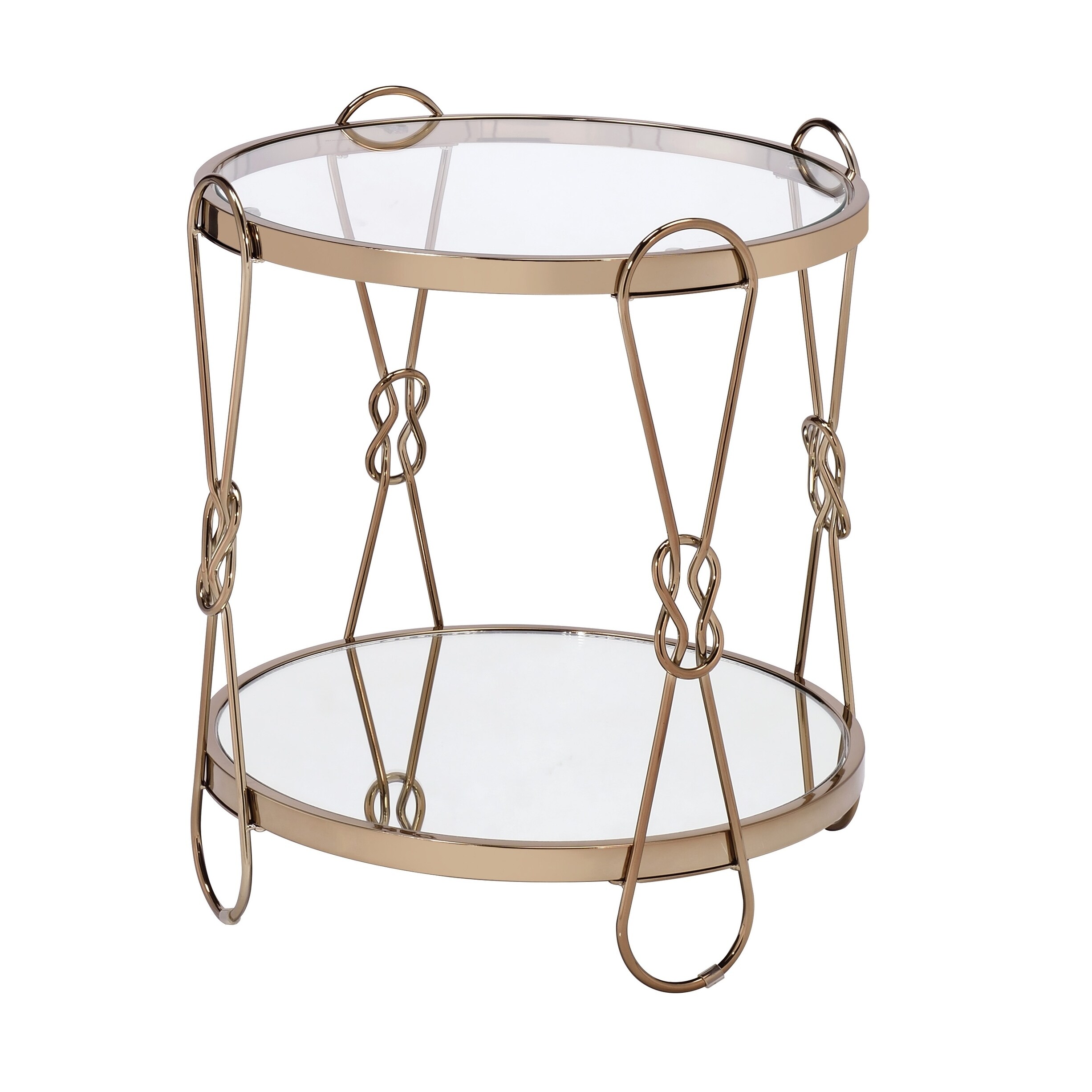 Metal End Table with Mirrored Top and 1 Bottom shelf， Gold and Clear - Mycitystee