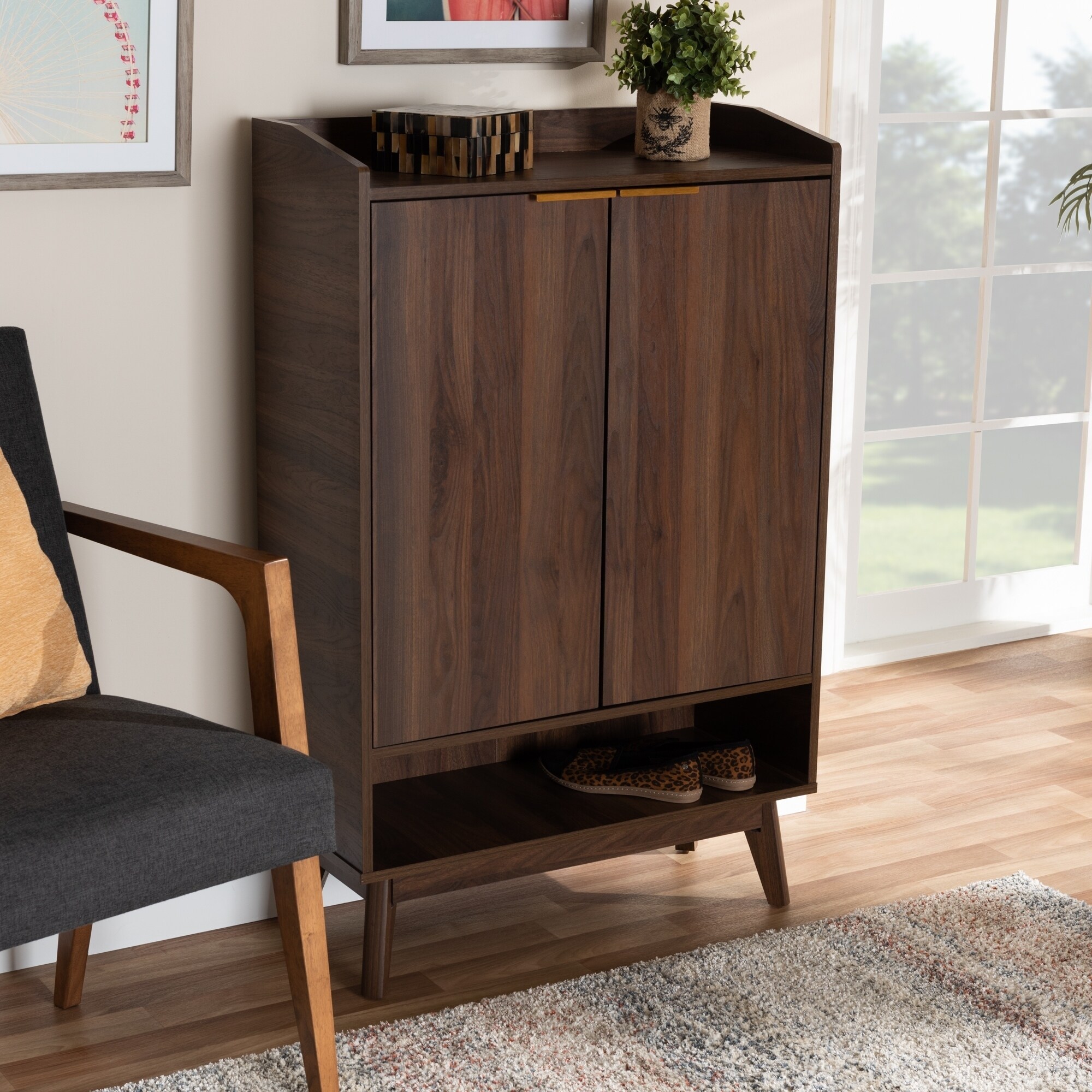 Mid-Century Modern 5-Shelf Wood Shoe Cabinet - - 28560704 - Mycitystee