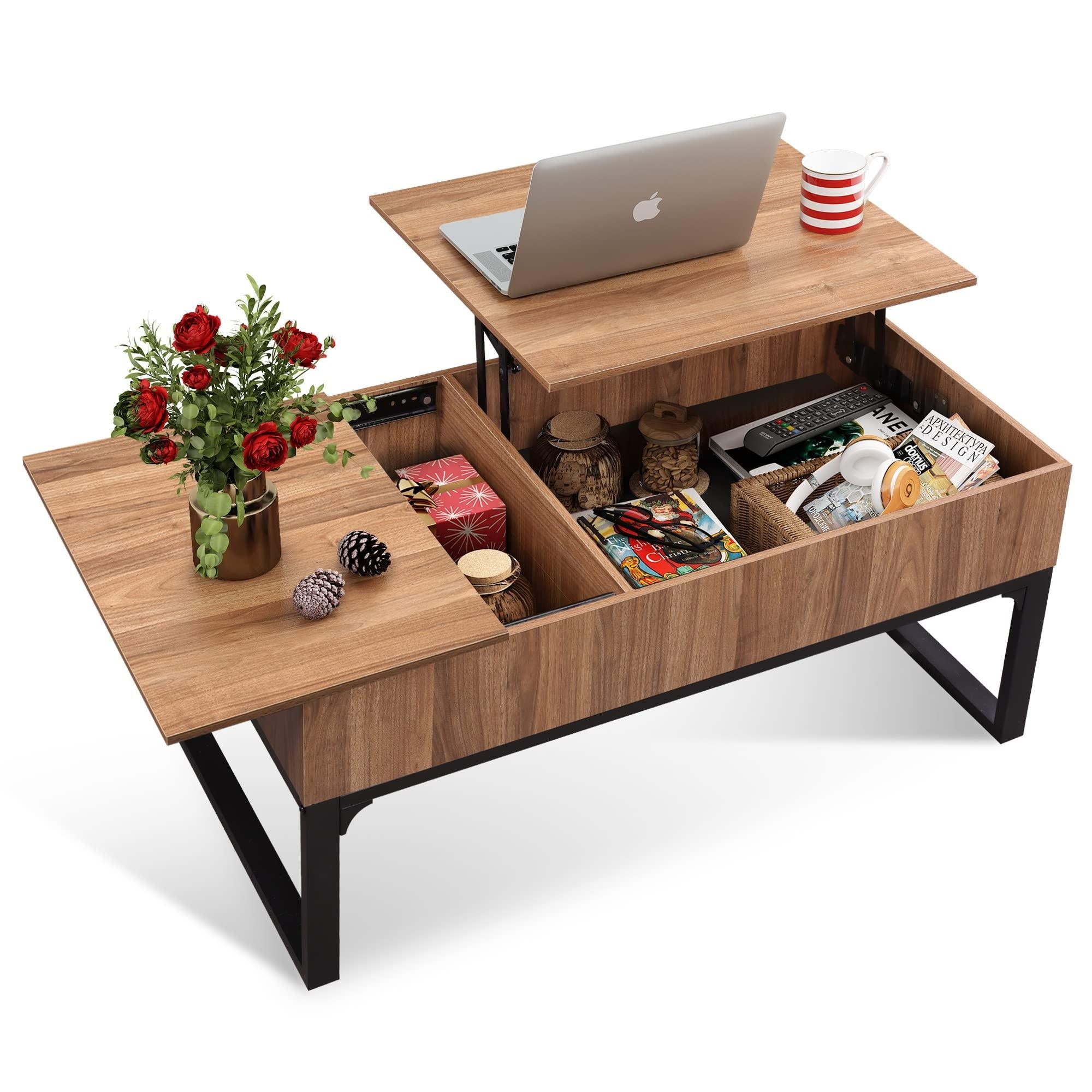 Wood Lift Top Coffee Table with Hidden Storage Compartment - Mycitystee