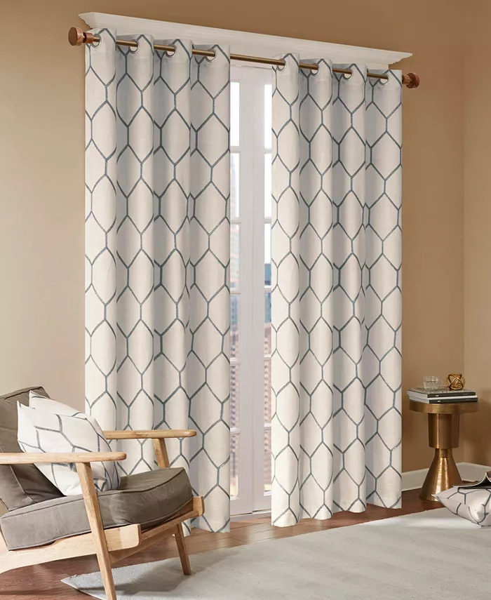Madison Park Brooklyn Metallic Geo Embroidered Window Panel， 50