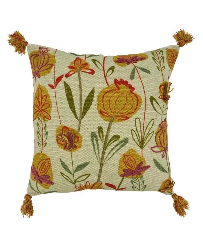 Saro Lifestyle Flowers Embroidered Decorative Pillow， 20