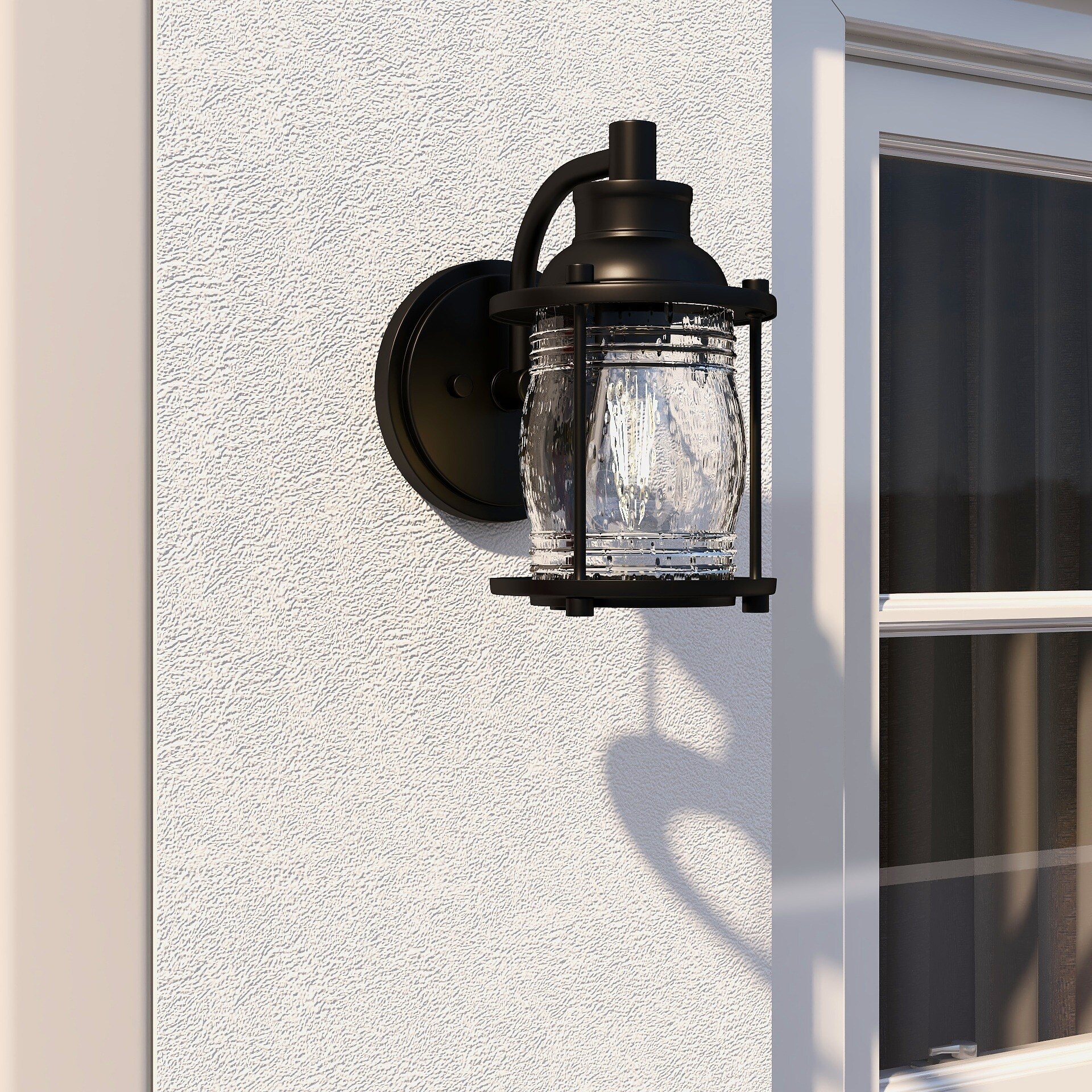 1-light outdoor wall light with black finish and  seeded glass shade Shopping - The Best Deals on Outdoor Wall Lanterns | 39888130 - Mycitystee