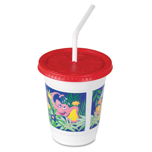 Dart Plastic Kids' Cups with Lids/Straws， 12 oz， Jungle Print (CC12CJ5145) - Mycitystee