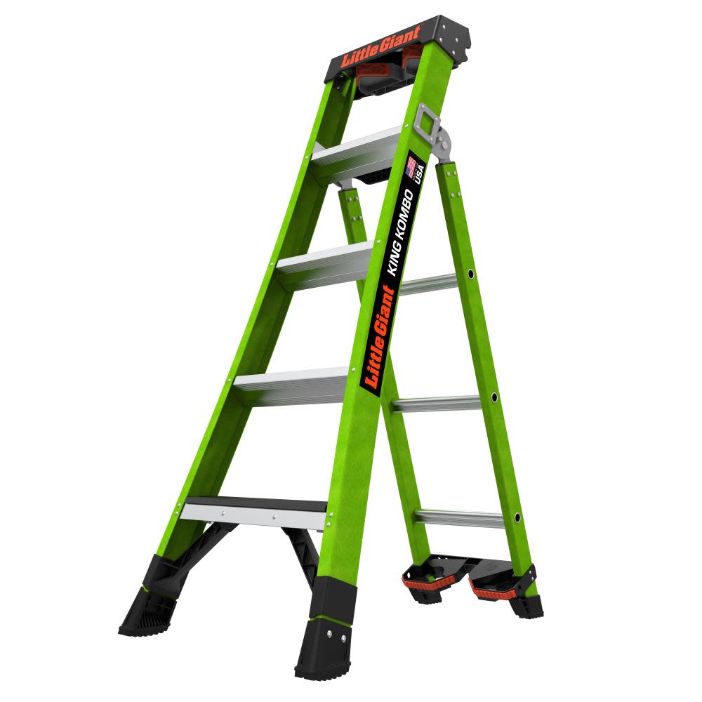 KING KOMBO Industrial, 5' - ANSI Type IAA - 375 lb/170 kg Rated, Fiberglass 3-in-1 All-Access Combination Ladder with GRIP-N-GO Single-Hand Release Hi - Mycitystee