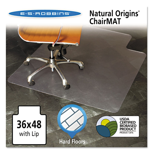 ES Robbins Natural Origins Chair Mat with Lip For Hard Floors， 36 x 48， Clear (143002) - Mycitystee