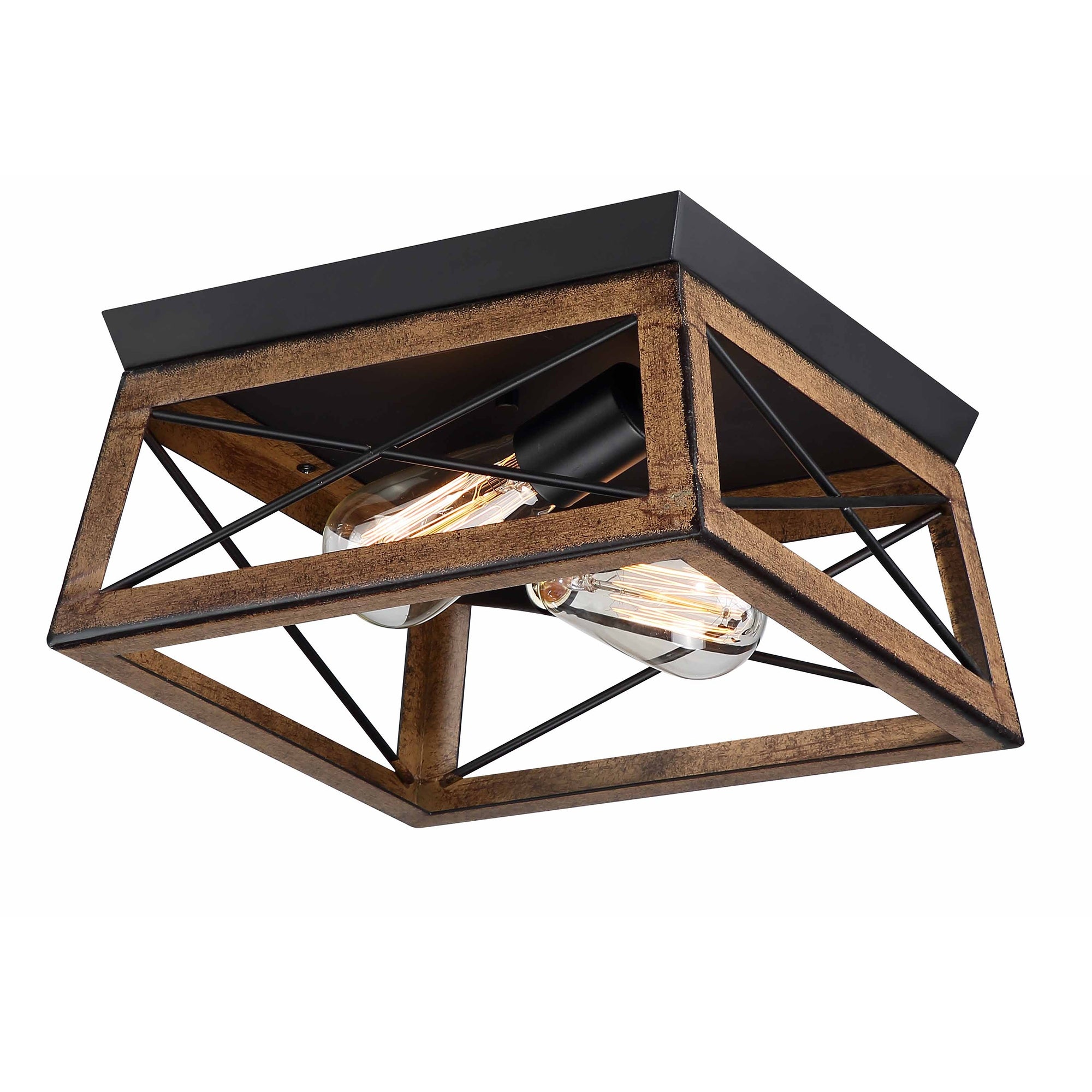 Mousse 12 in. W. 2-Light Flush Mount with Matte Black Finish and Barnwood Accents - Mycitystee