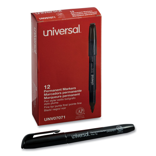 Universal Pen-Style Permanent Marker， Fine Bullet Tip， Black， Dozen (07071) - Mycitystee