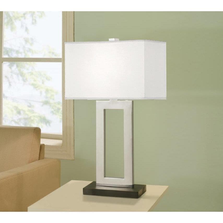 Strick and Bolton Spero 29-inch Contemporary Chrome and Black Contrast Table Lamp with Rectangular Hardback Shade - Mycitystee
