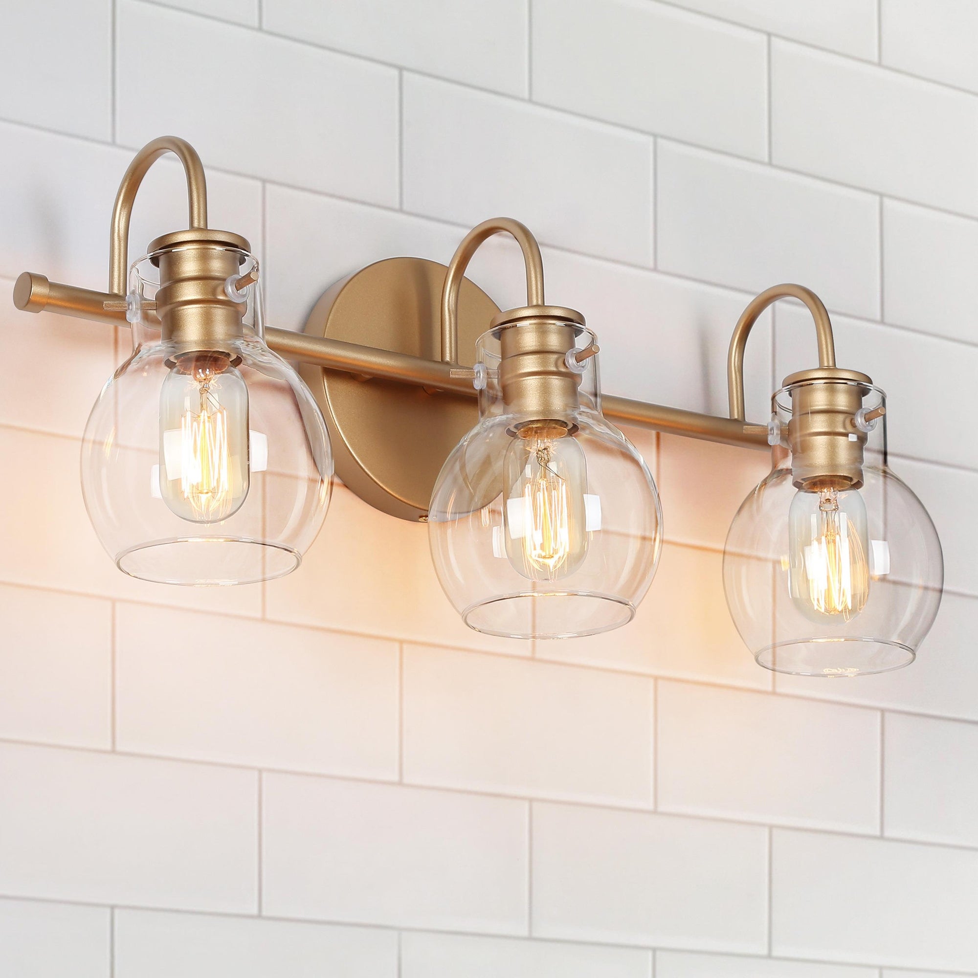 Bela Modern Gold 3-Light Bathroom Vanity Light Globe Glass Wall Sconces - L22